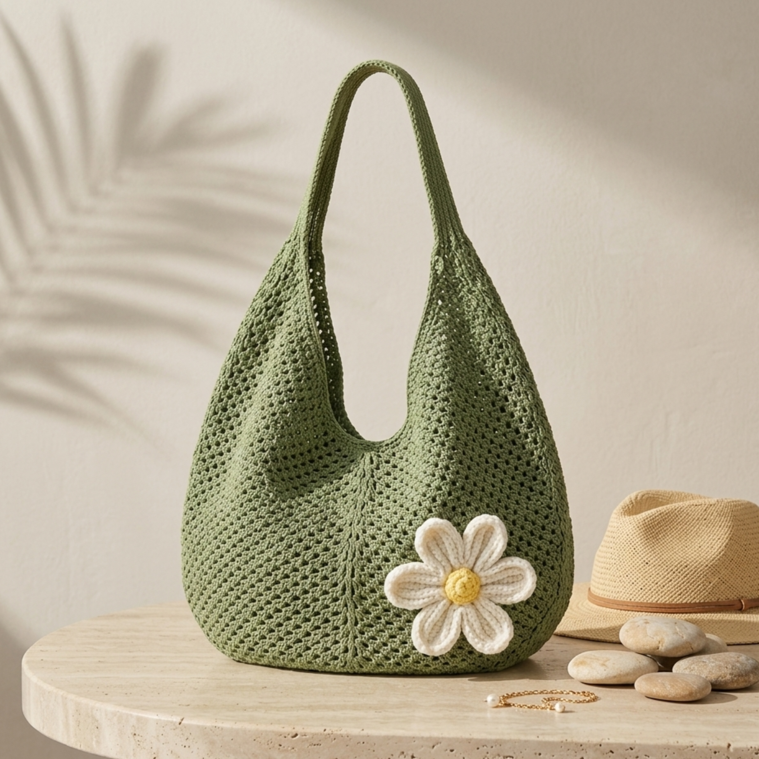 Hollow-Out Knitted Tote Bag - Sustainable Fashion Accessory for Everyday Use