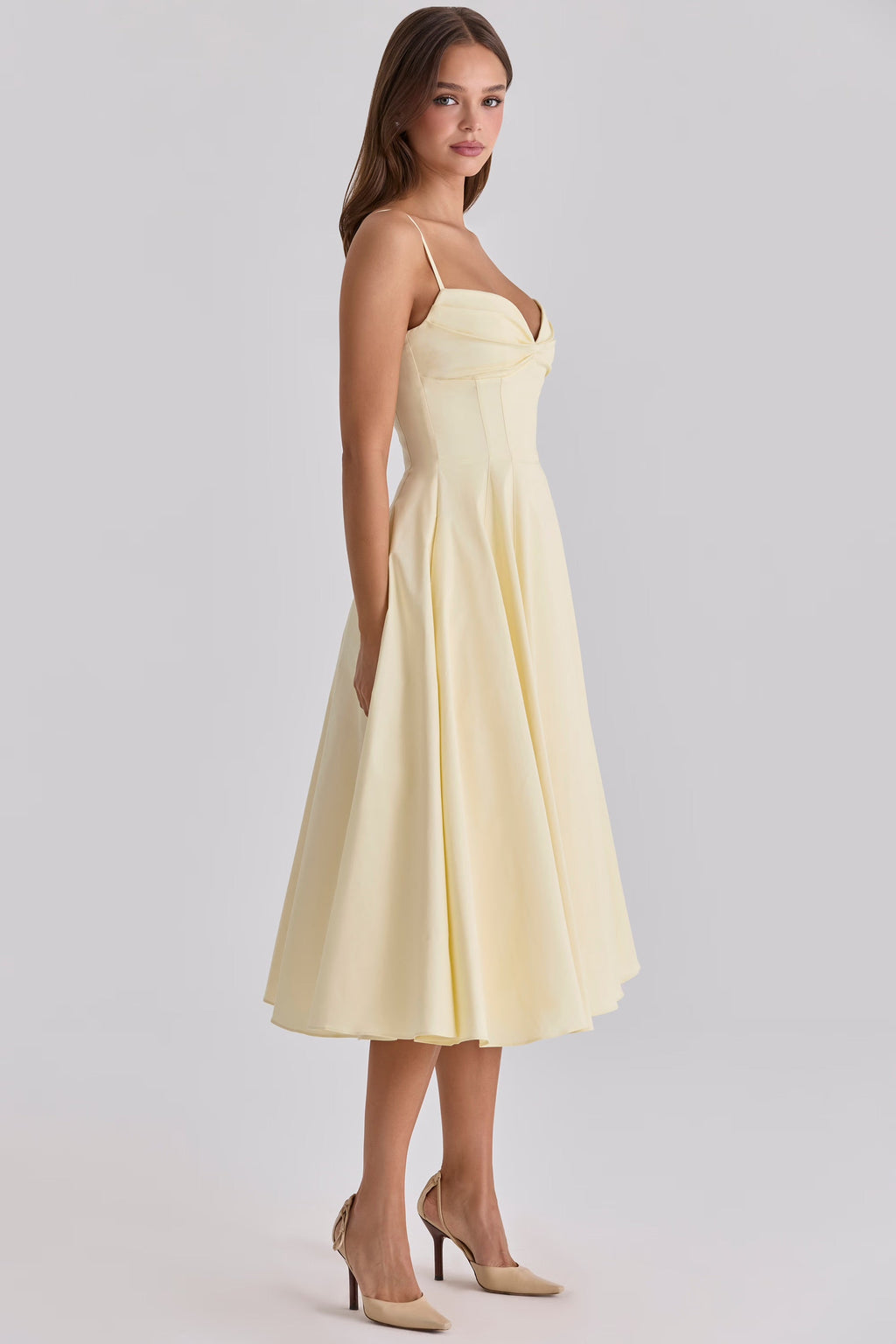 Pima Cotton Gathered Bust Midi Dress for Casual Wear