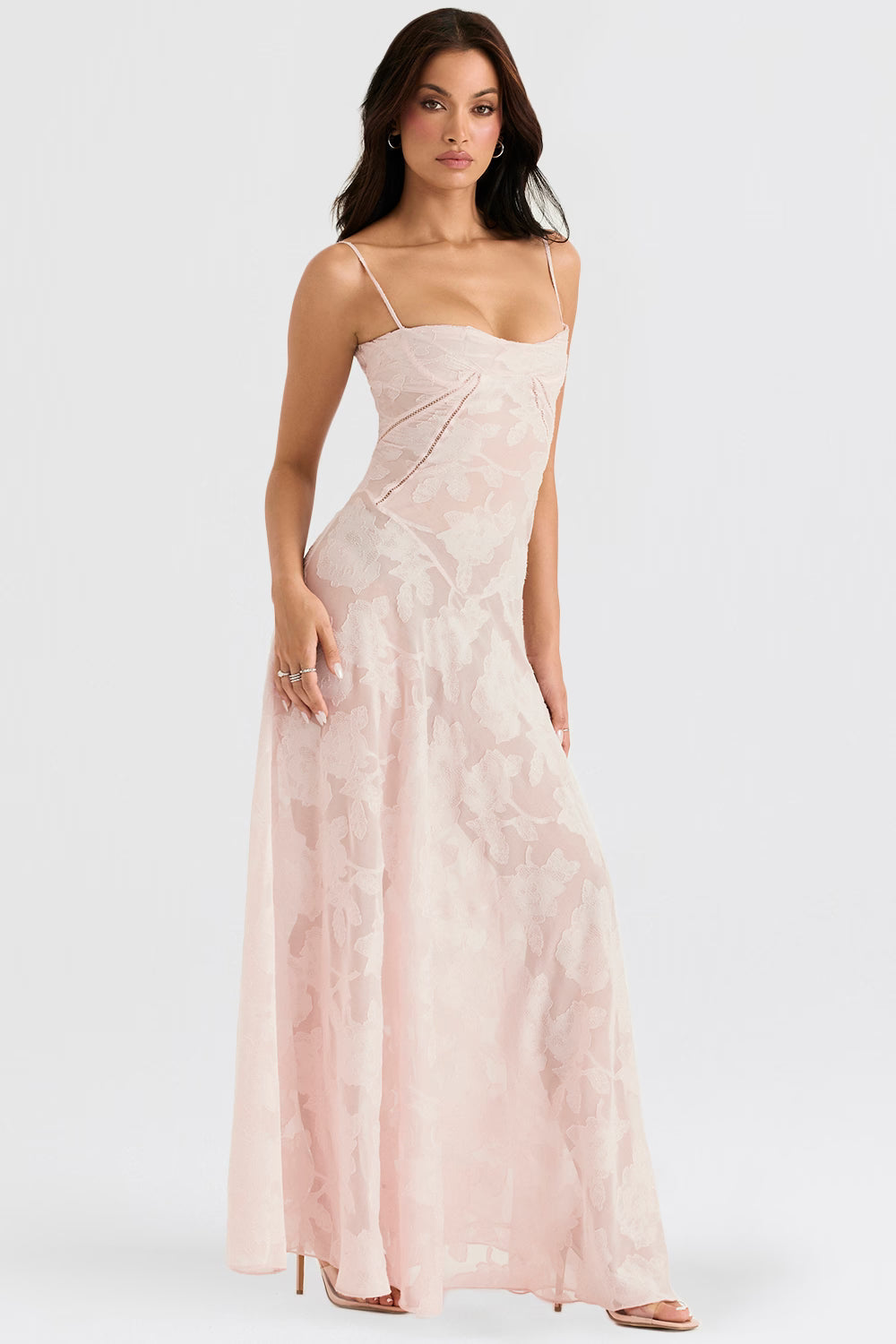Floral Jacquard Lace-Up Maxi Dress for Women - Elegant Evening Wear