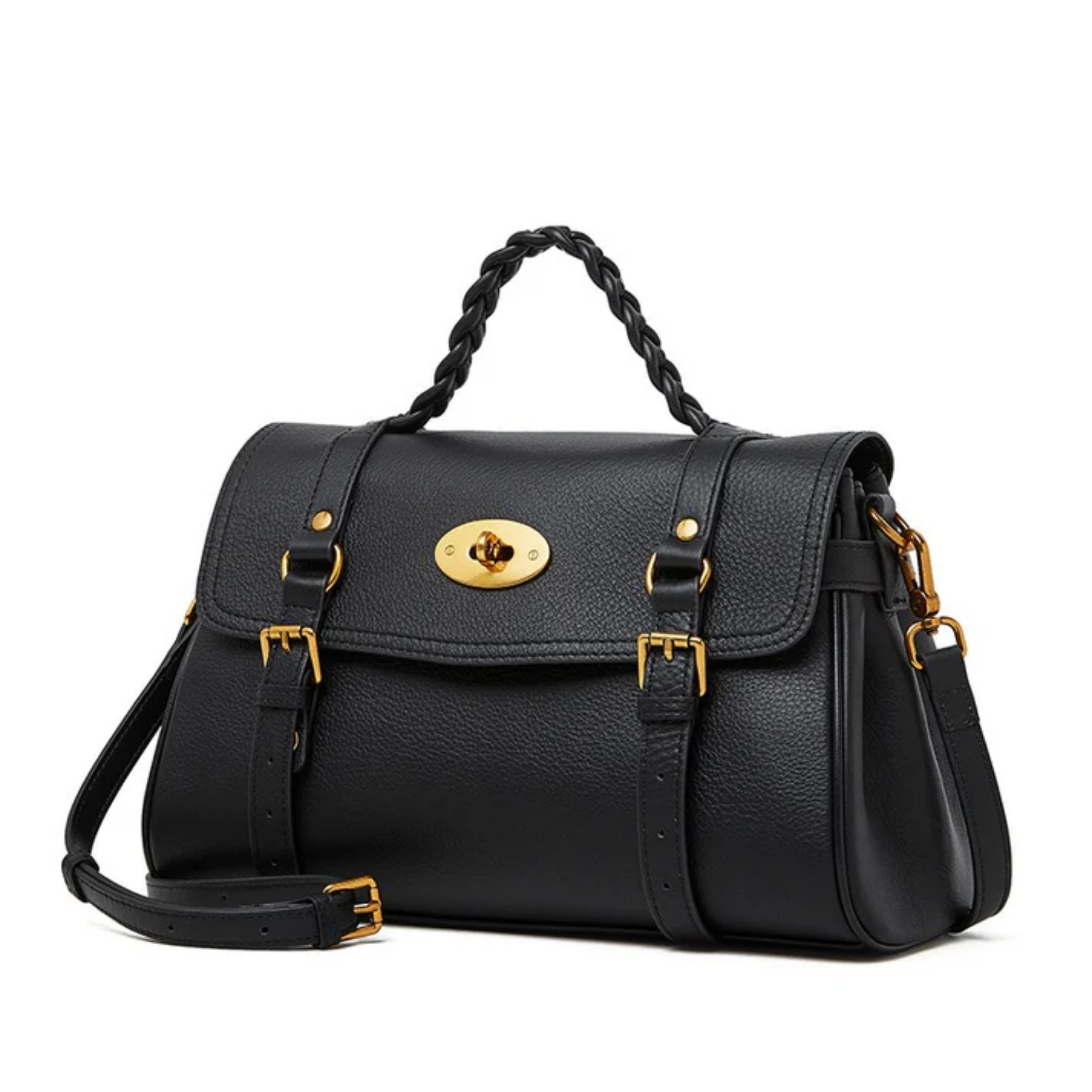 Genuine Leather Braided Handle Satchel Bag for Everyday Use