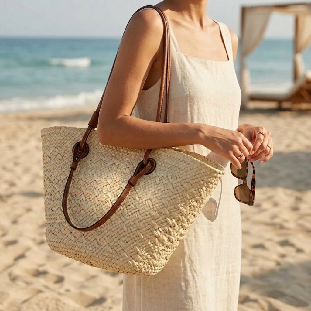 Rattan Wicker Summer Tote Bag - Handcrafted Sustainable Beach Bag