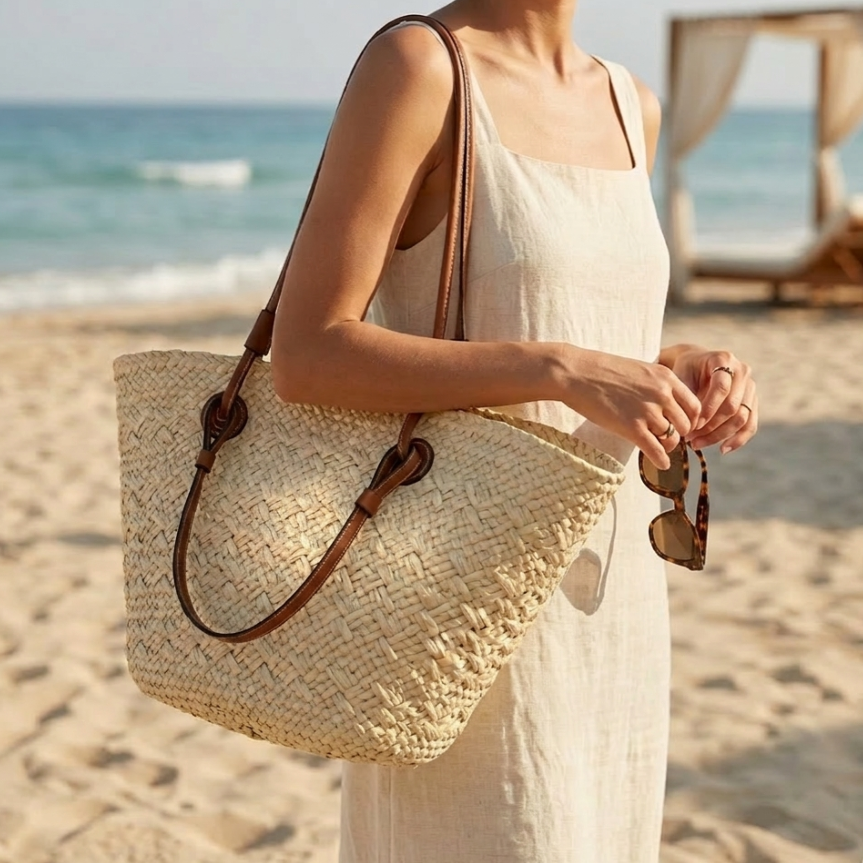 Rattan Wicker Summer Tote Bag - Handcrafted Sustainable Beach Bag