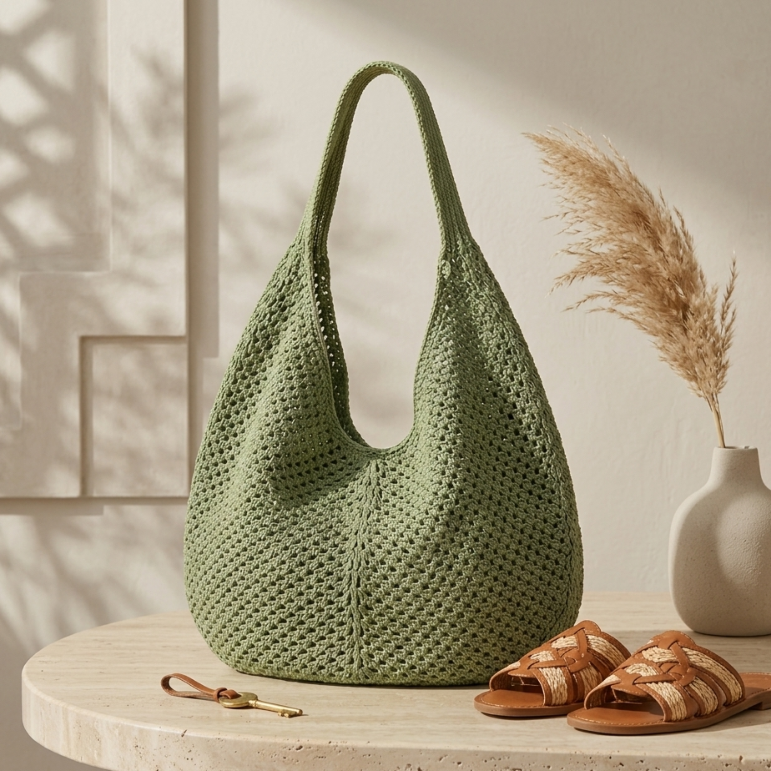 Hollow-Out Knitted Tote Bag - Sustainable Material - Eco-Friendly Fashion Accessory