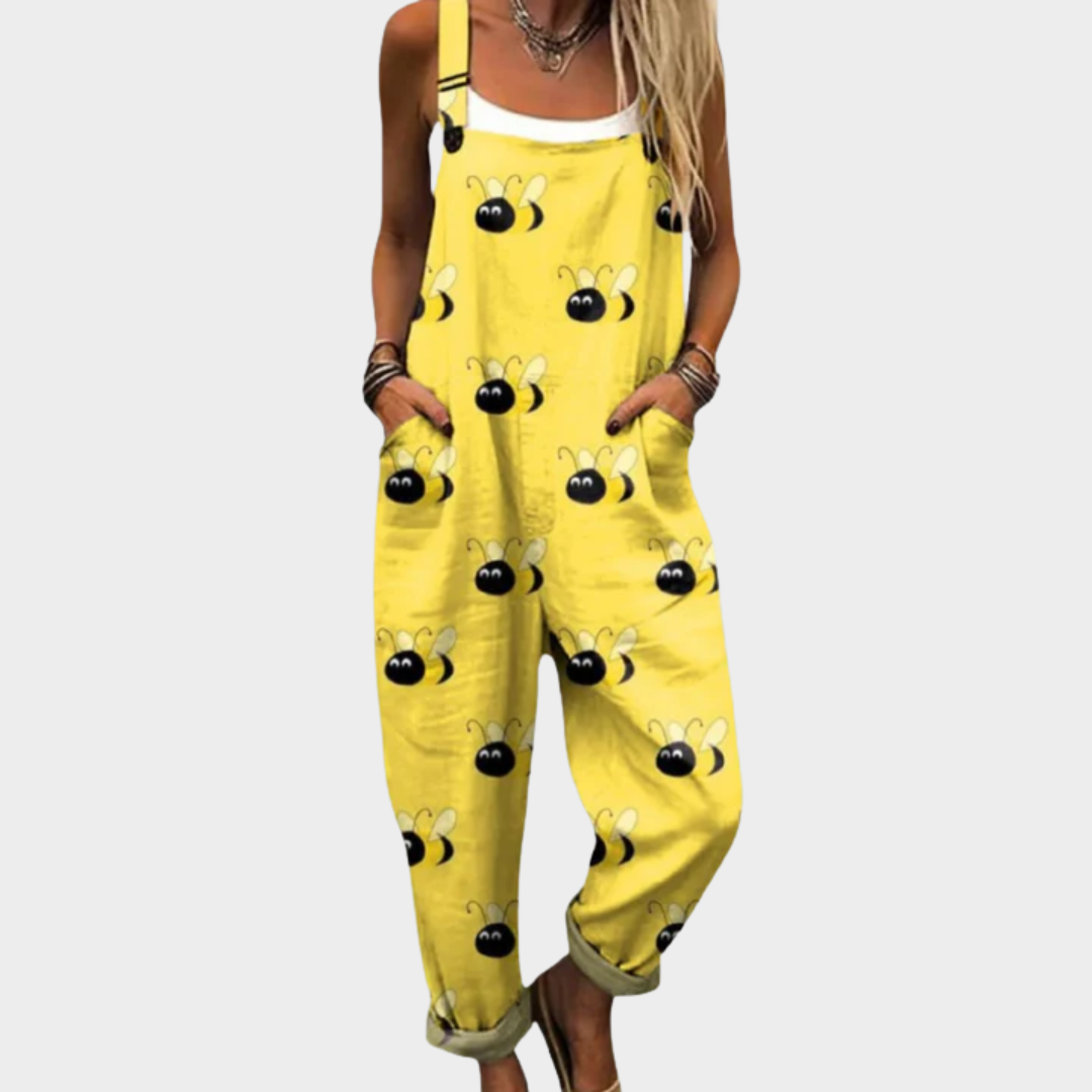 Mustard Yellow Printed Dungarees