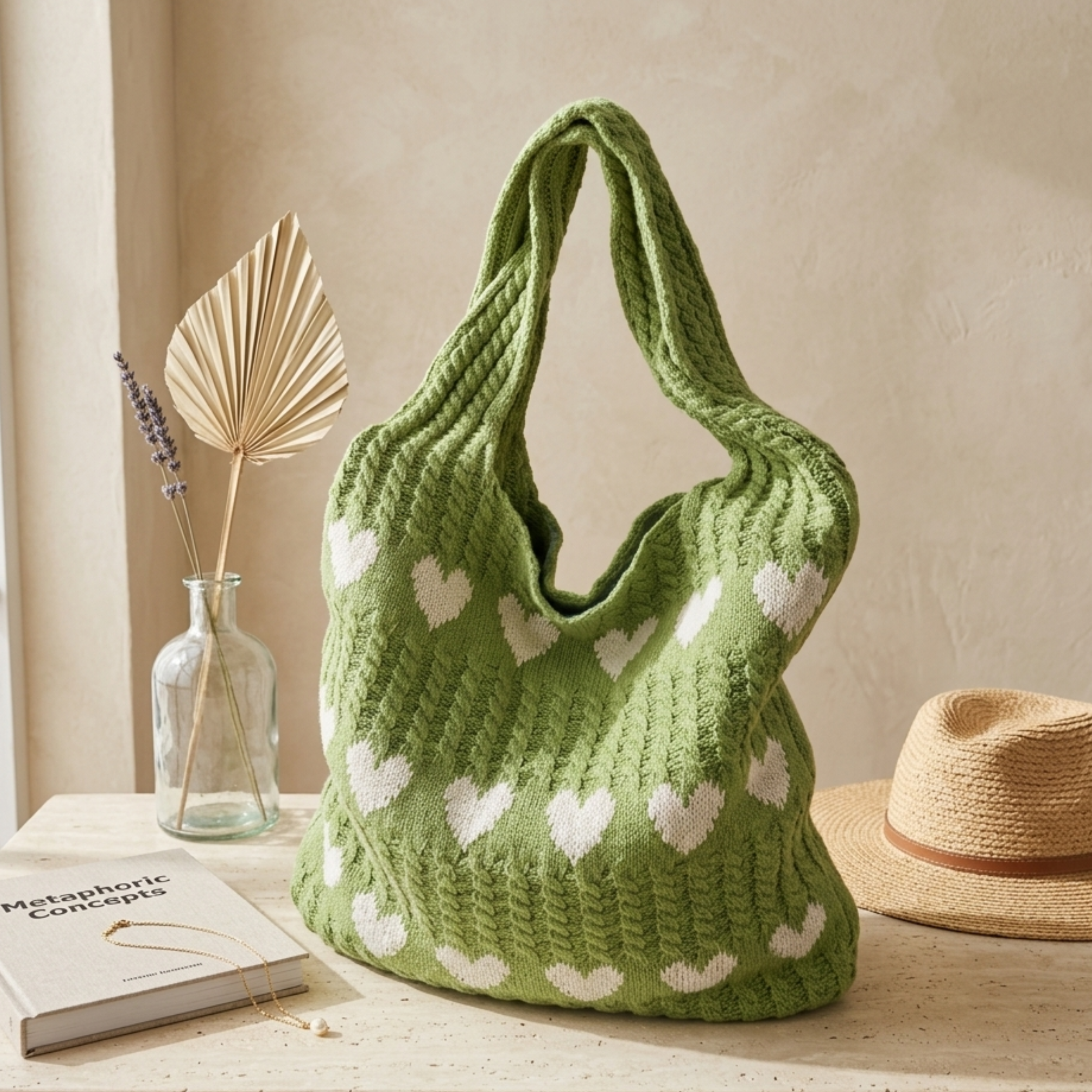 Hollow-Out Knitted Tote Bag - Sustainable Fashion Accessory for Everyday Use