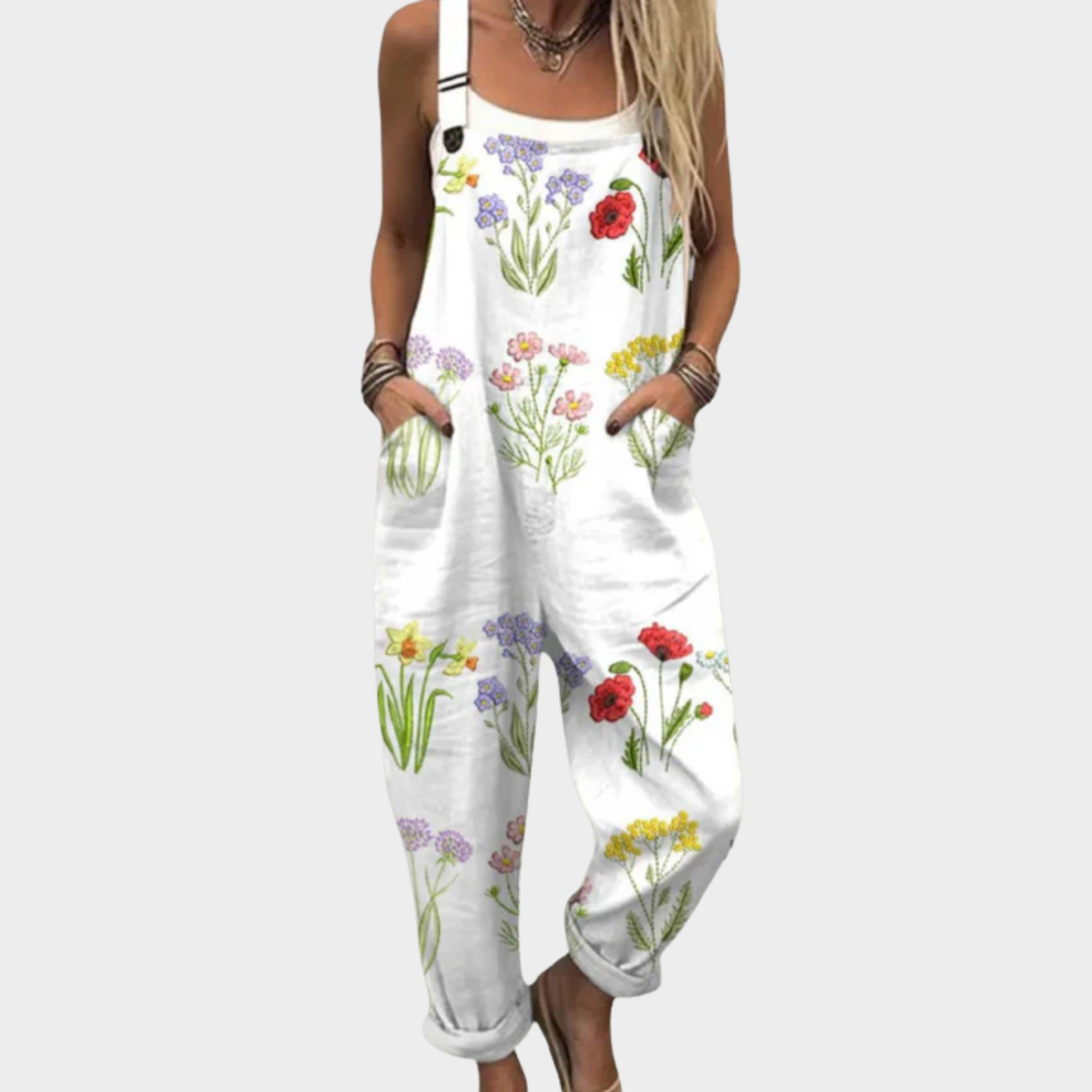 Ivory Blossom Printed Dungarees
