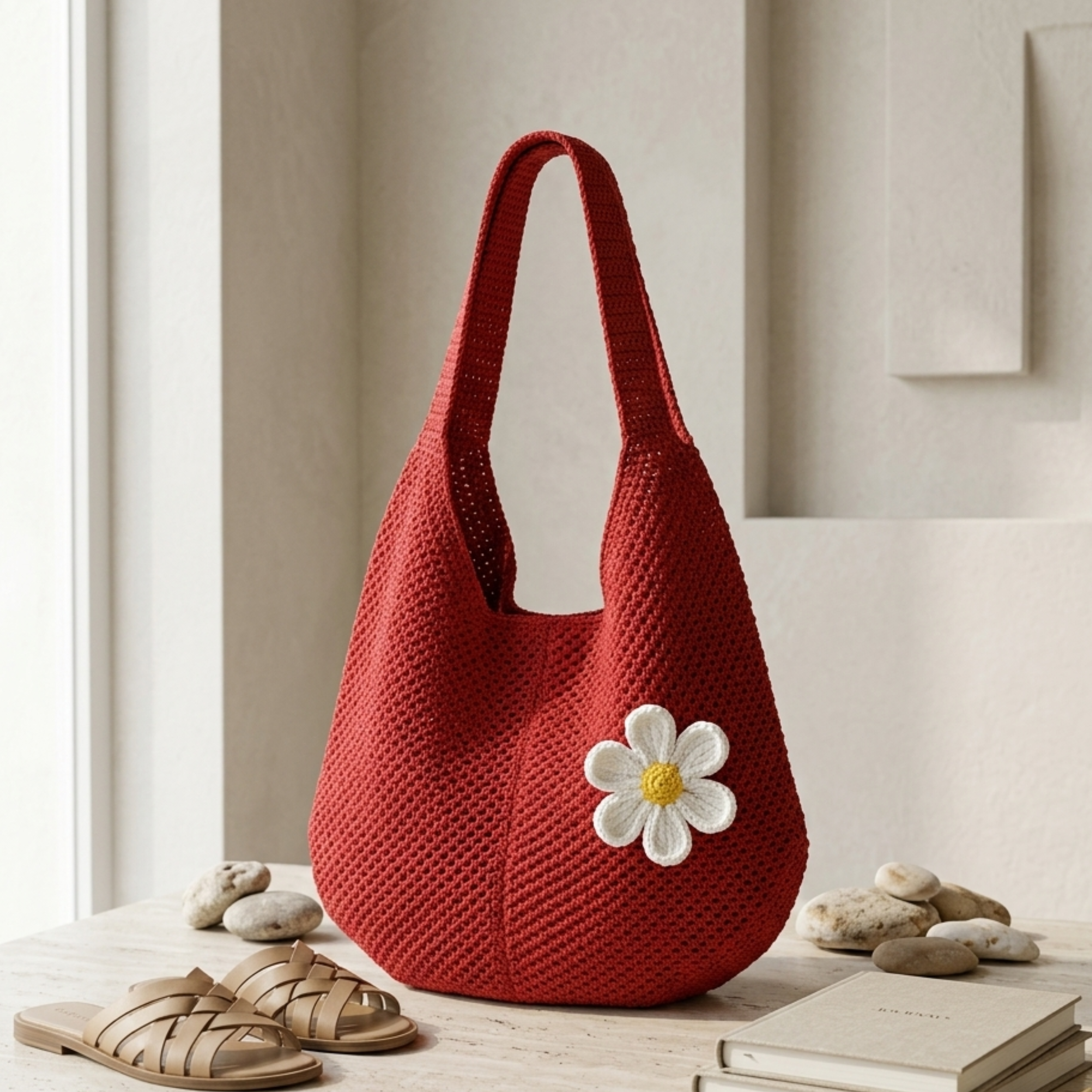 Hollow-Out Knitted Tote Bag - Sustainable Fashion Accessory for Everyday Use