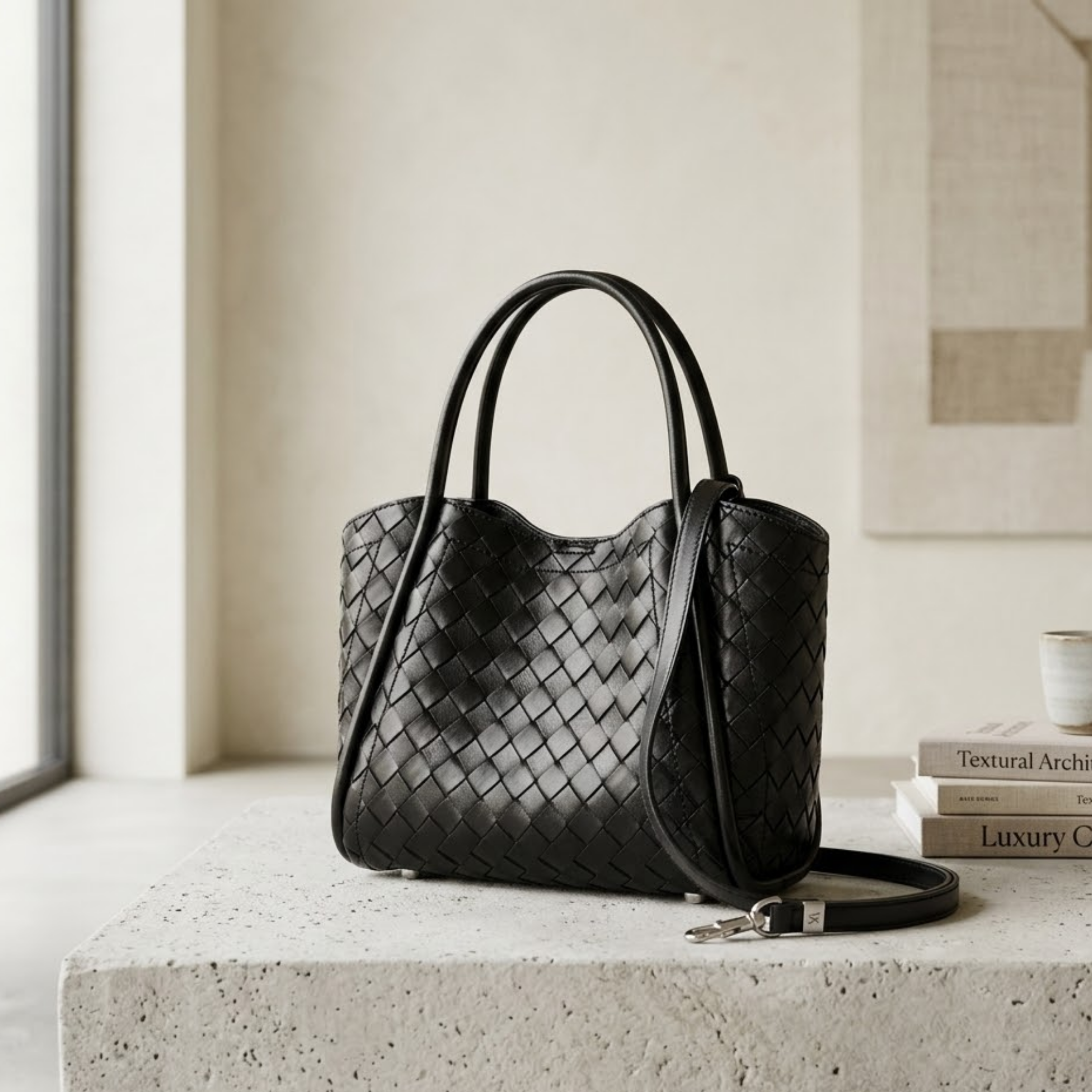 Large Woven Leather Tote Crossbody Basket Bag for Everyday Use
