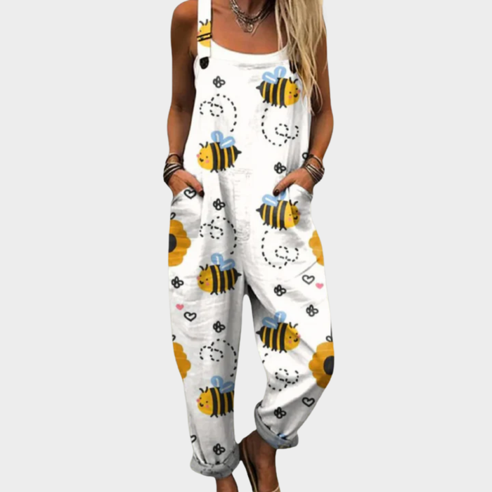 Cloud White Printed Dungarees