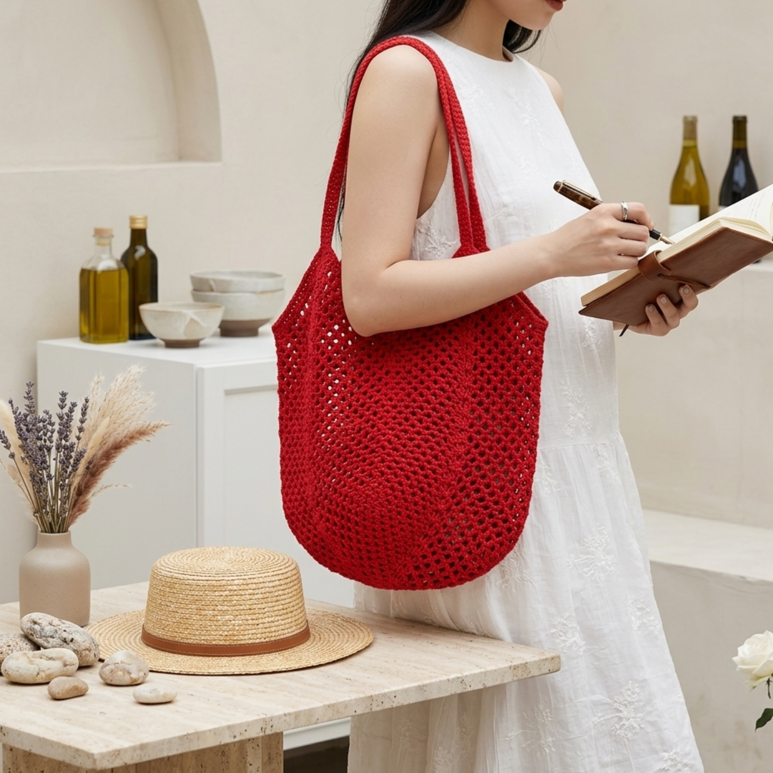 Hollow-Out Knitted Tote Bag - Sustainable Material - Eco-Friendly Fashion Accessory