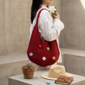 Knitted Tote Bag - Mini Blossom Hollow-Out Design - Sustainable Fashion Accessory