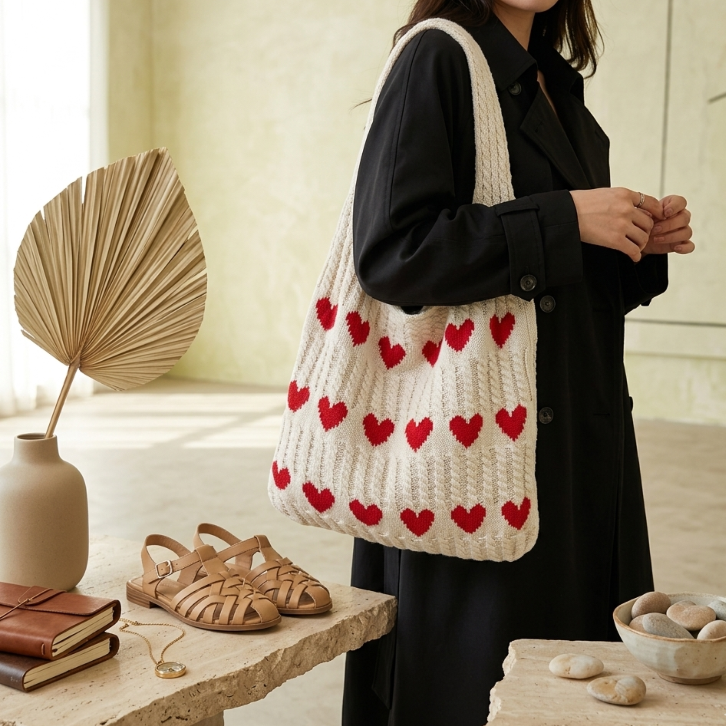 Hollow-Out Knitted Tote Bag - Sustainable Fashion Accessory for Everyday Use
