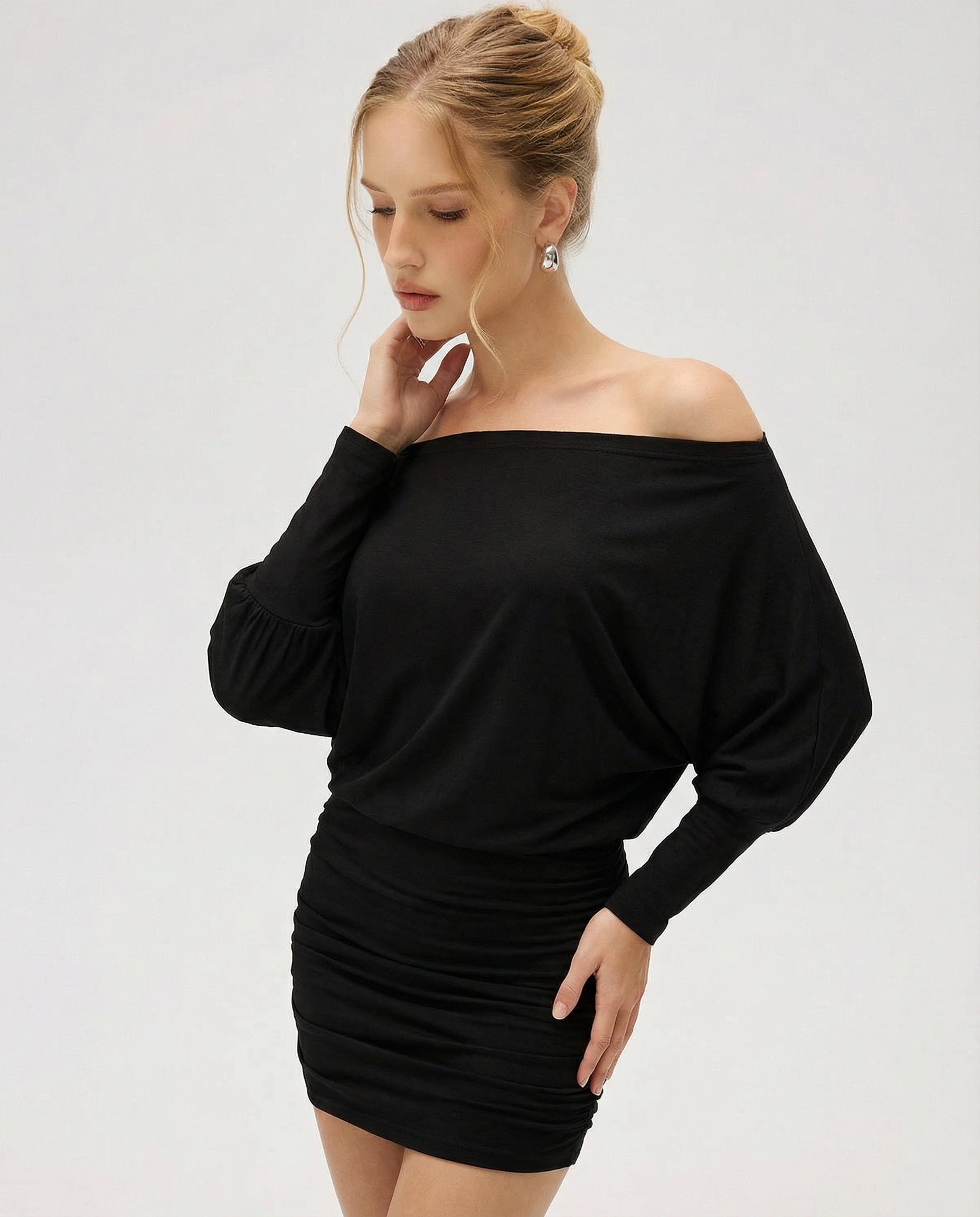 Ruched Mini Dress with Draped Top and Fitted Skirt for Casual Wear