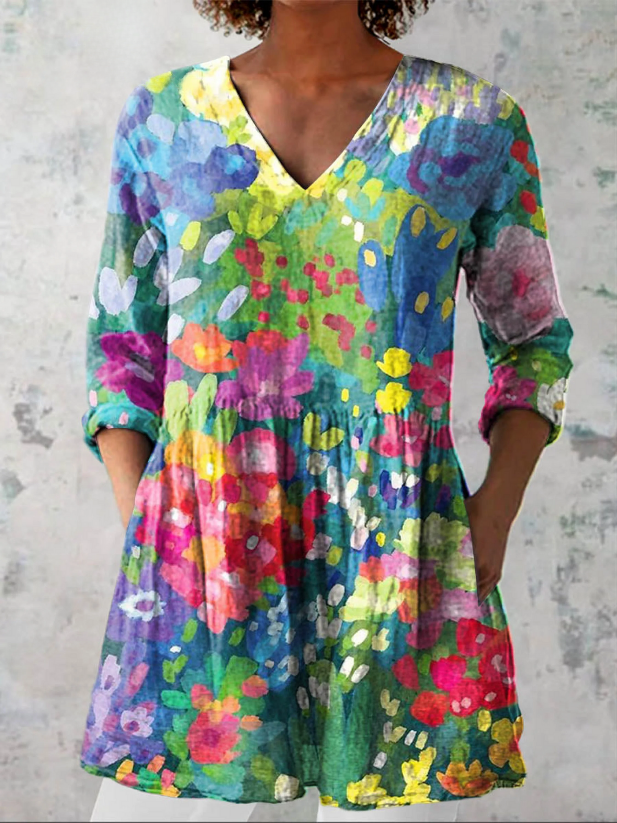 Everyday Elegance – Fluid V-Neck Long Blouse