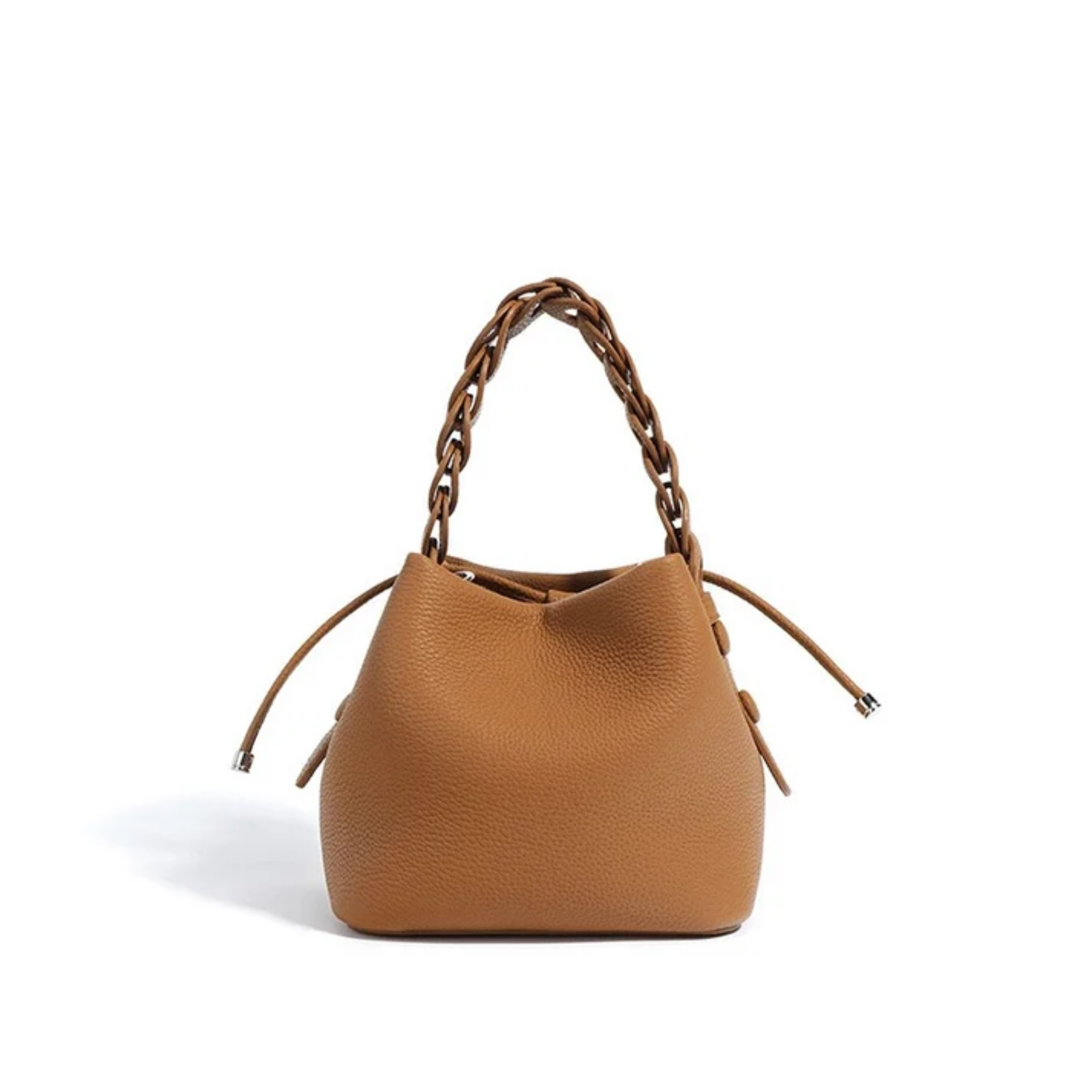 Top-Grain Leather Bucket Bag - Stylish Everyday Tote for Women