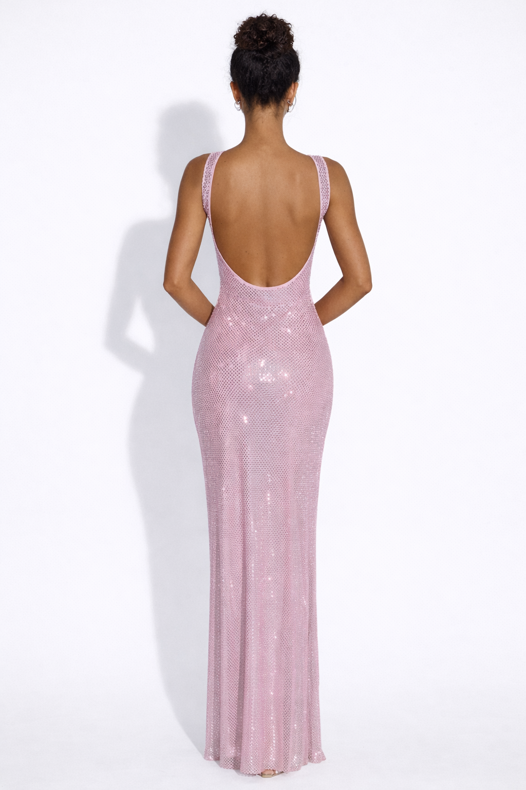 Embellished Crystal Mesh Maxi Dress with Square Neck for Evening Events