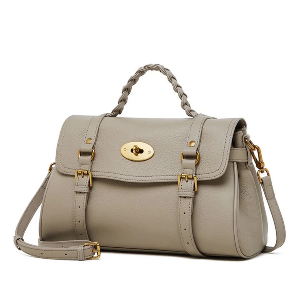 Genuine Leather Braided Handle Satchel Bag for Everyday Use