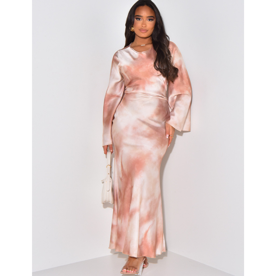 Satin Maxi Dress with Tie Back - Elegant Fitted Evening Gown