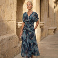 Blue V-Neck Wrap Midi Dress – Summer Wedding Ready