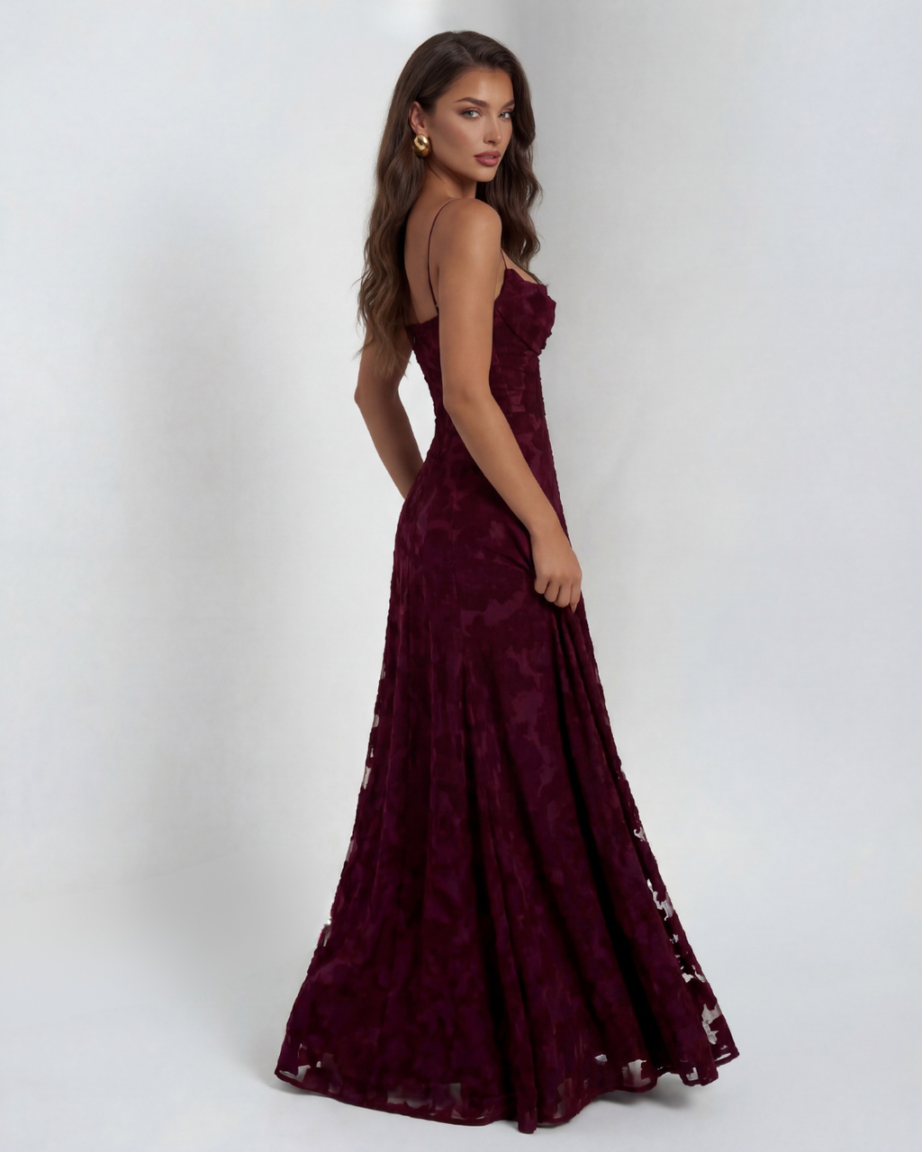 Floral Lace Maxi Dress with Spaghetti Straps and Straight Neckline for Women