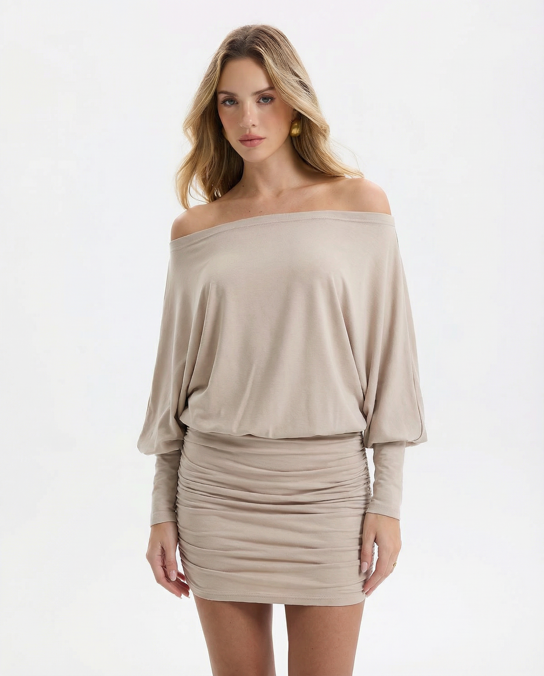 Ruched Mini Dress with Draped Top and Fitted Skirt for Casual Wear