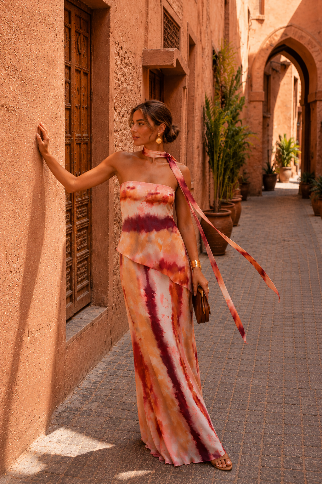 Scarlett | Long Printed Dress with Strapless Neckline