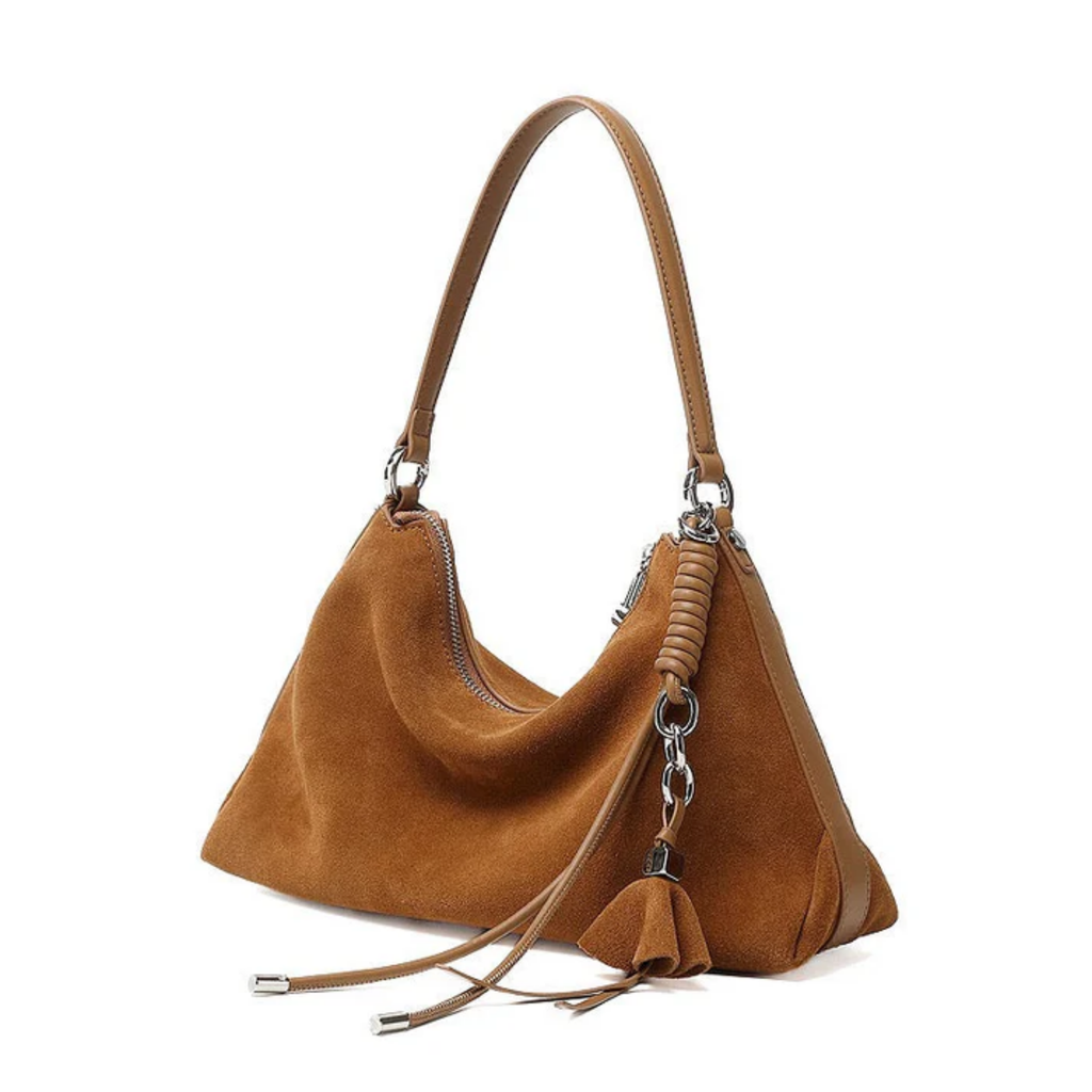 Genuine Leather Hobo Bag with Braided Detail and Tassel Accent for Everyday Use