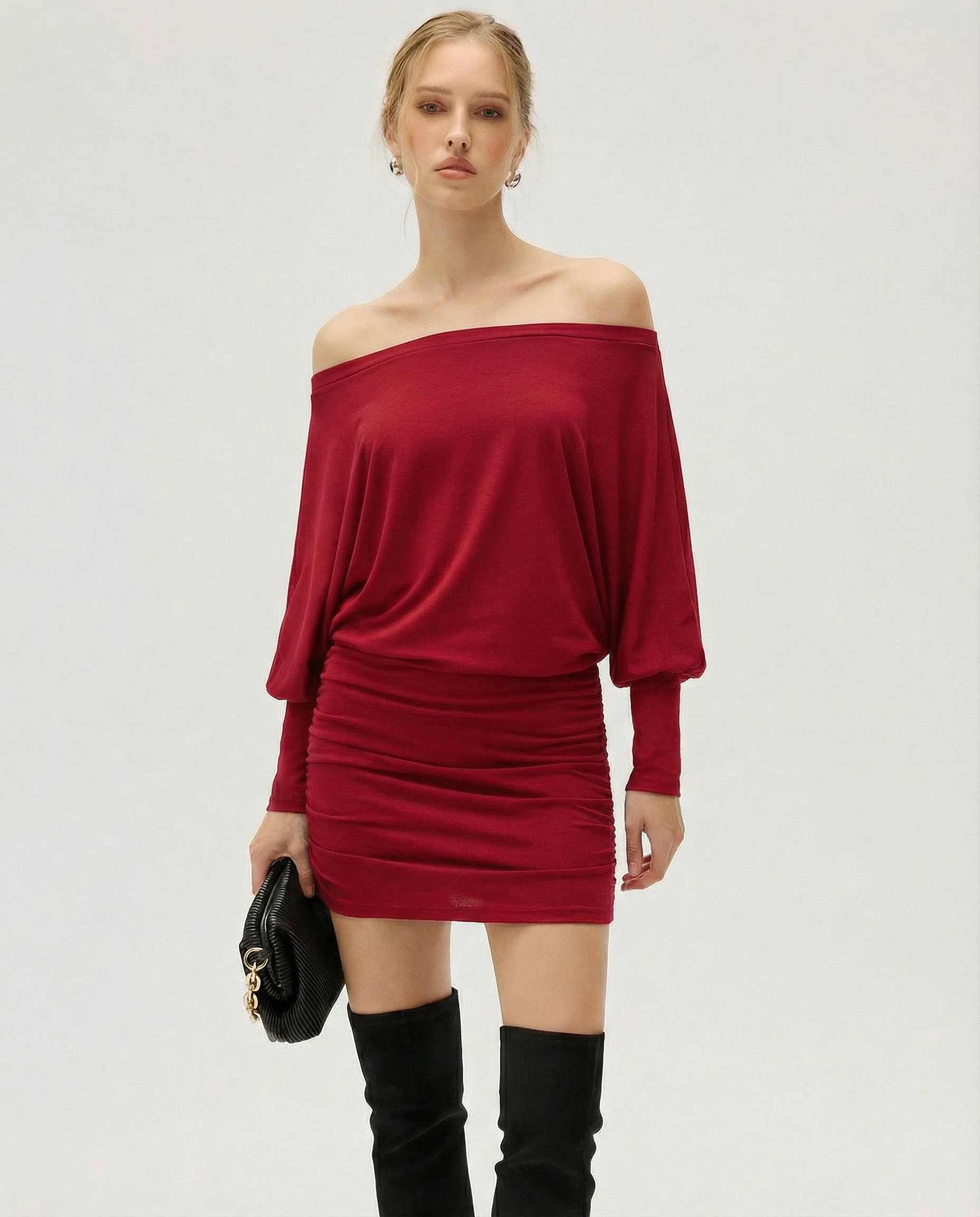 Ruched Mini Dress with Draped Top and Fitted Skirt for Casual Wear