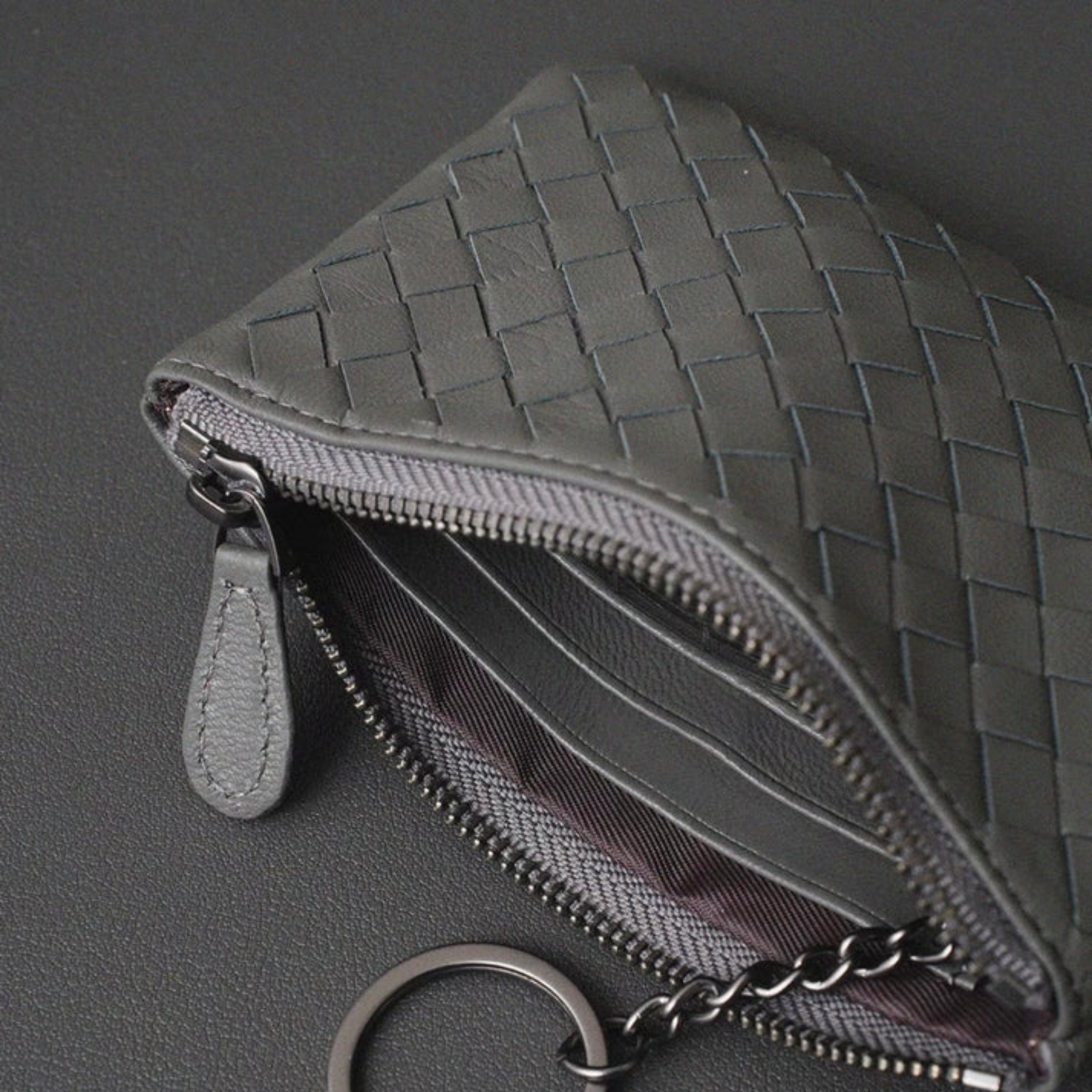 Handwoven Lambskin Key Fob and Card Wallet - Stylish Accessory for Everyday Use
