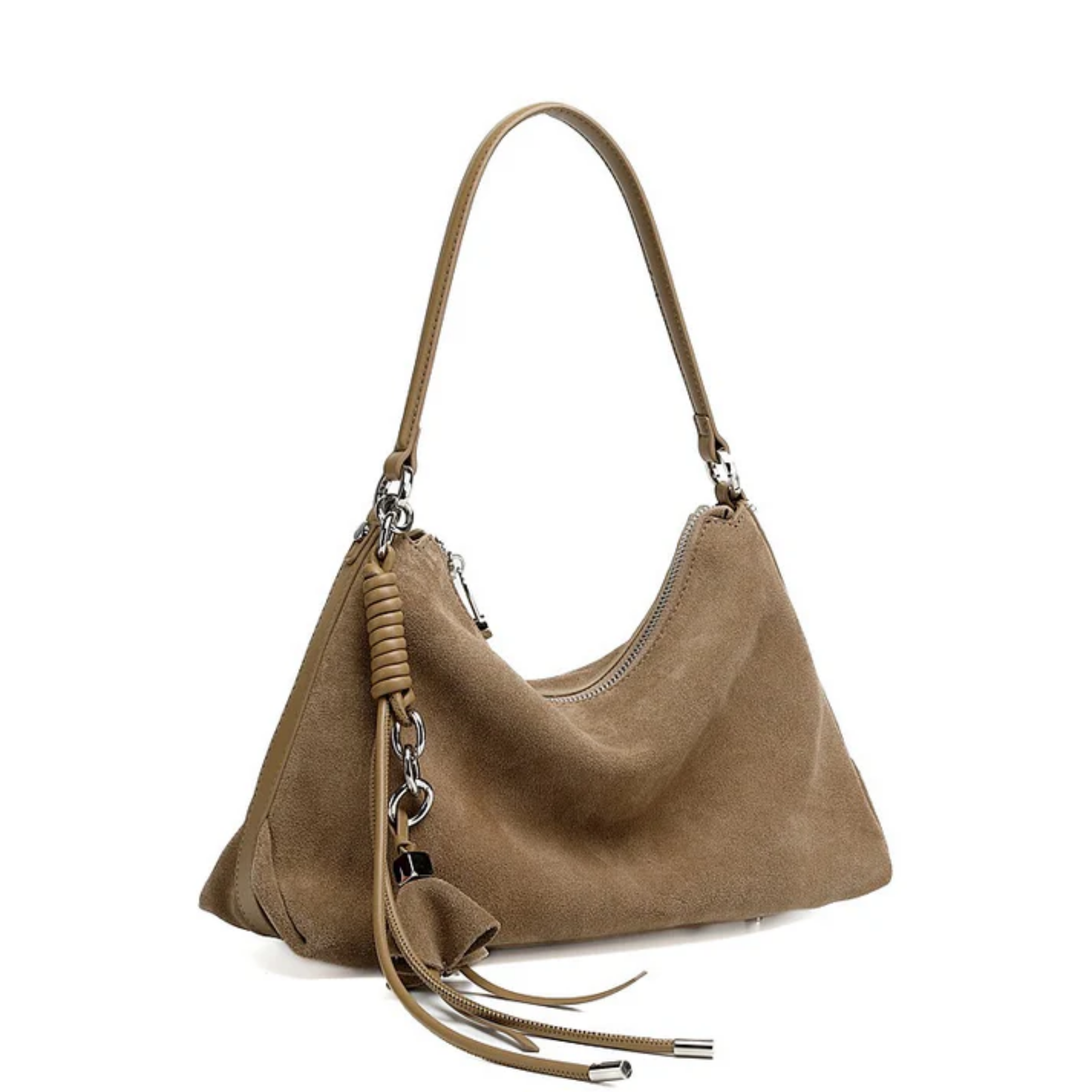 Genuine Leather Hobo Bag with Braided Detail and Tassel Accent for Everyday Use