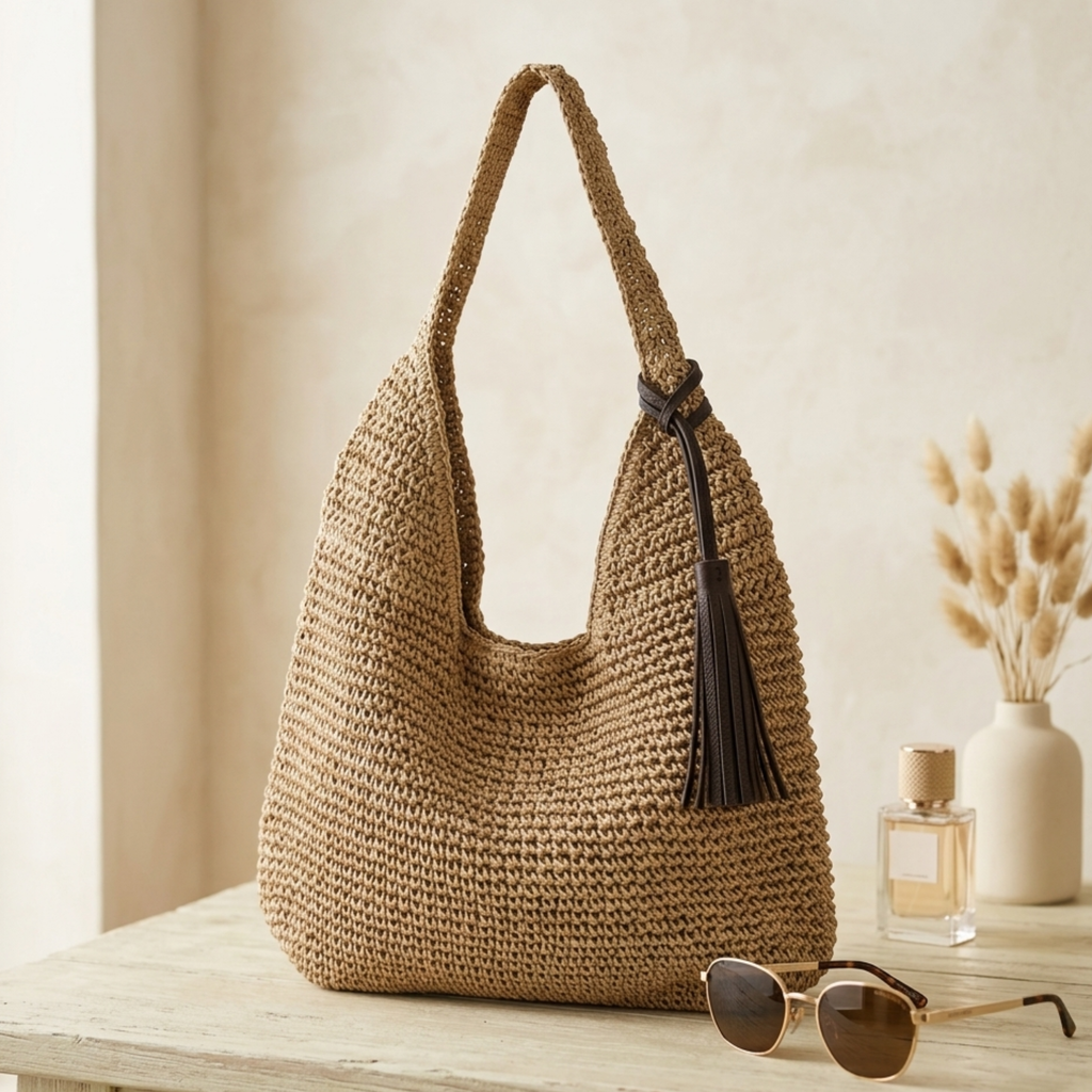 Handwoven Straw Shoulder Bag – Eco-Friendly, Spacious Design for Everyday Use