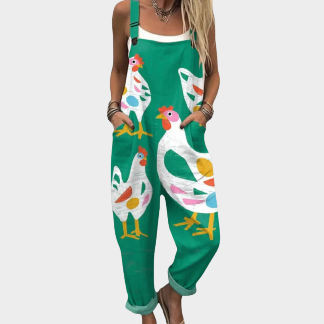 Fern Green Flowy Printed Dungarees
