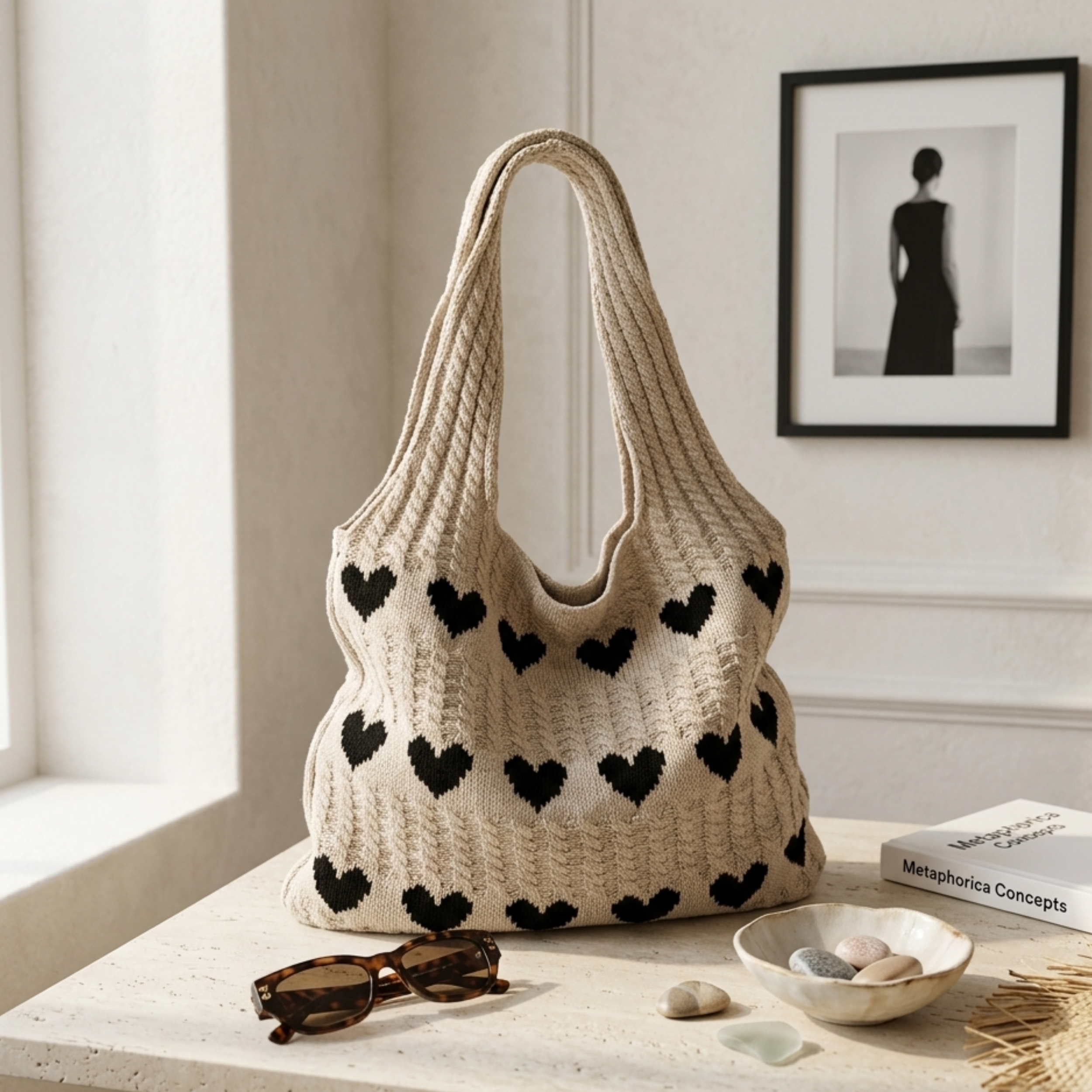 Hollow-Out Knitted Tote Bag - Sustainable Fashion Accessory for Everyday Use