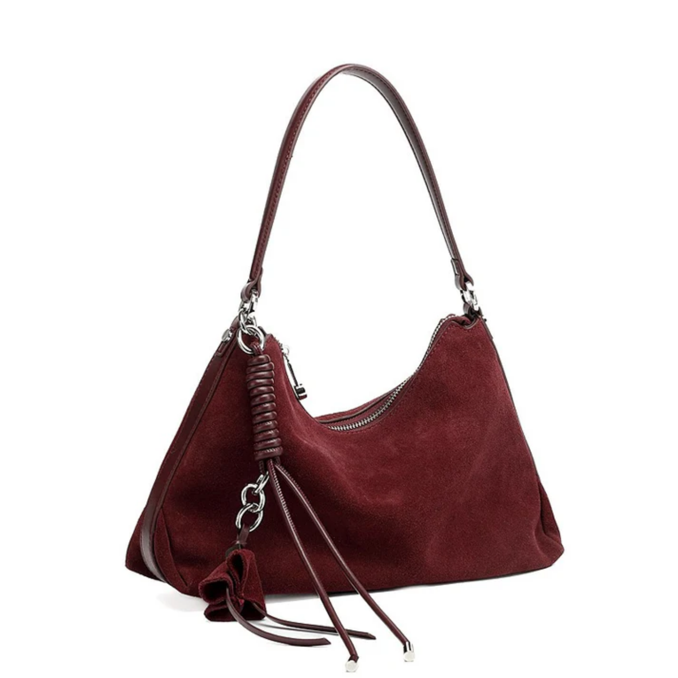 Genuine Leather Hobo Bag with Braided Detail and Tassel Accent for Everyday Use
