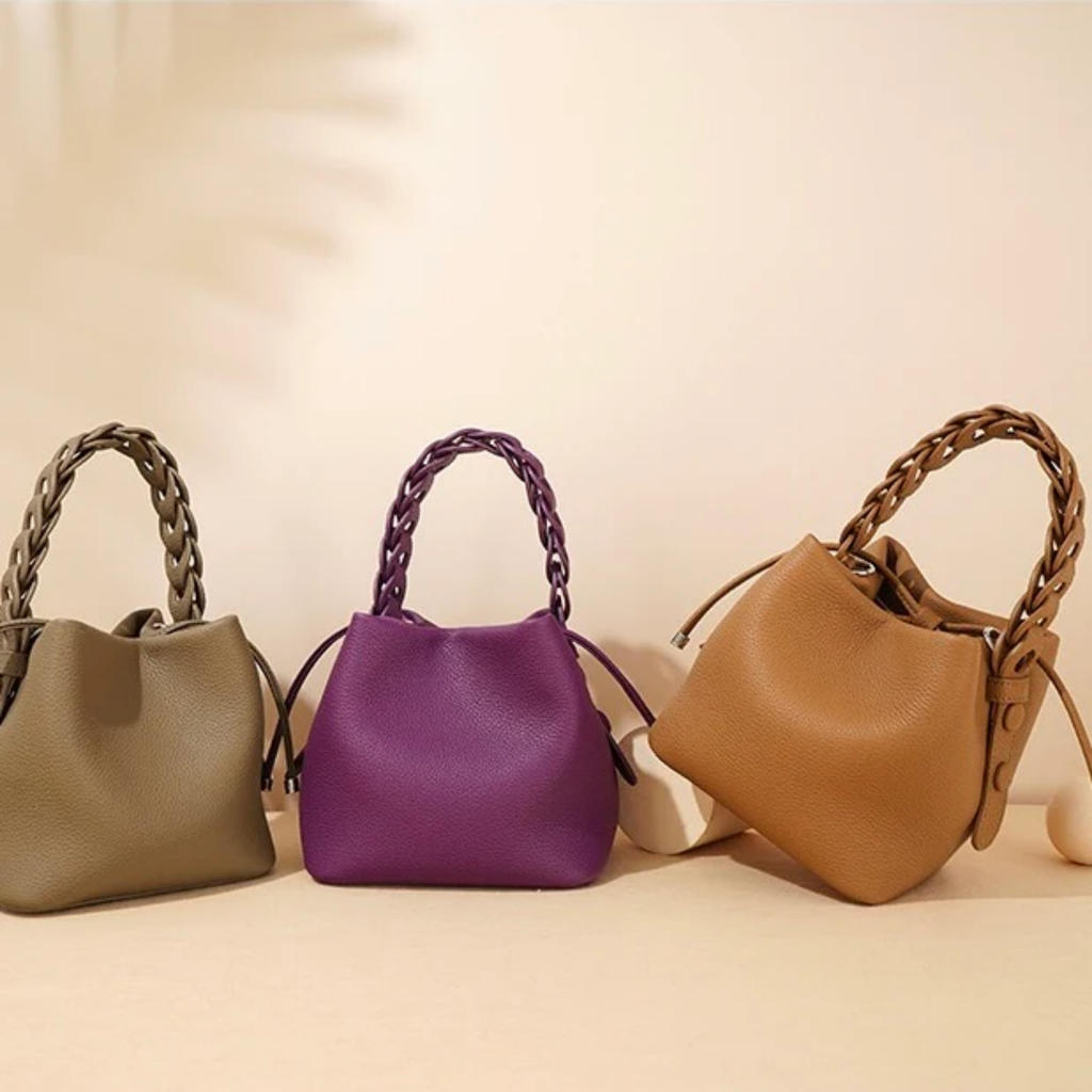 Top-Grain Leather Bucket Bag - Stylish Everyday Tote for Women