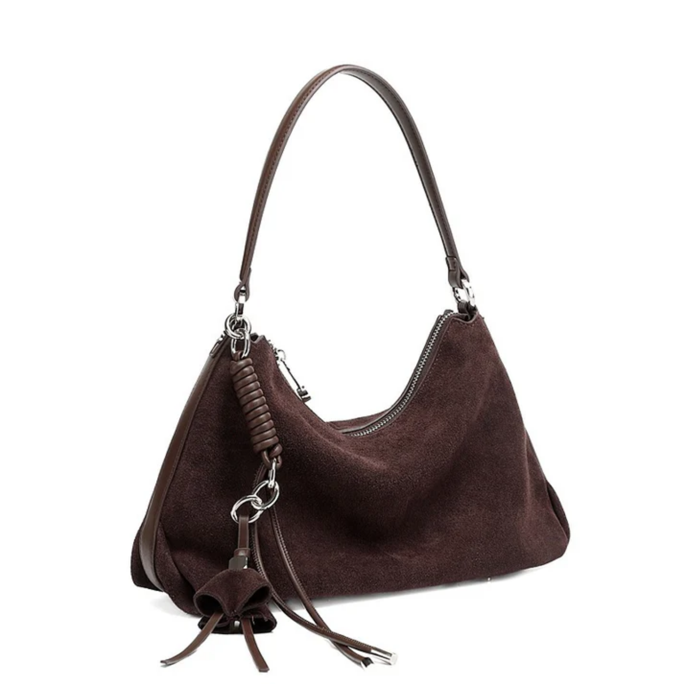 Genuine Leather Hobo Bag with Braided Detail and Tassel Accent for Everyday Use