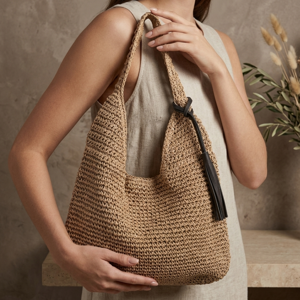 Handwoven Straw Shoulder Bag – Eco-Friendly, Spacious Design for Everyday Use