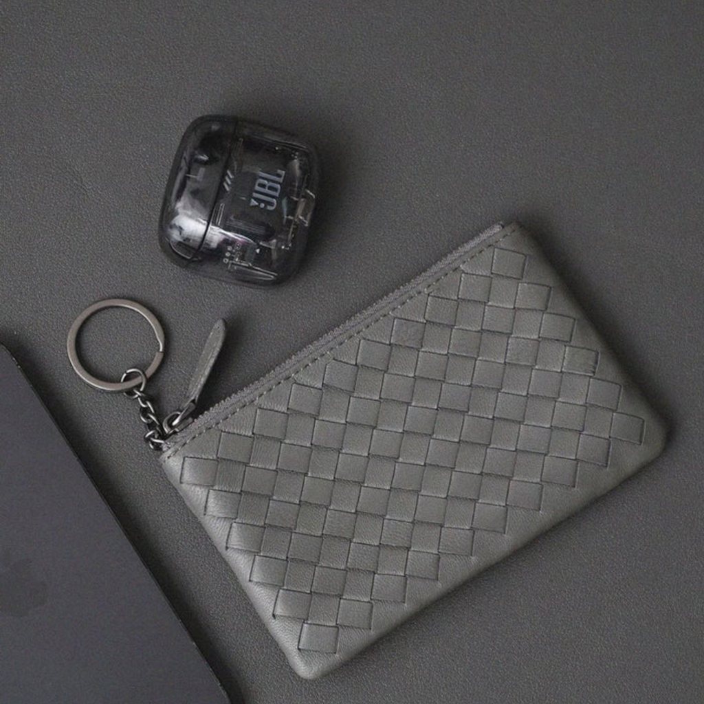 Handwoven Lambskin Key Fob and Card Wallet - Stylish Accessory for Everyday Use