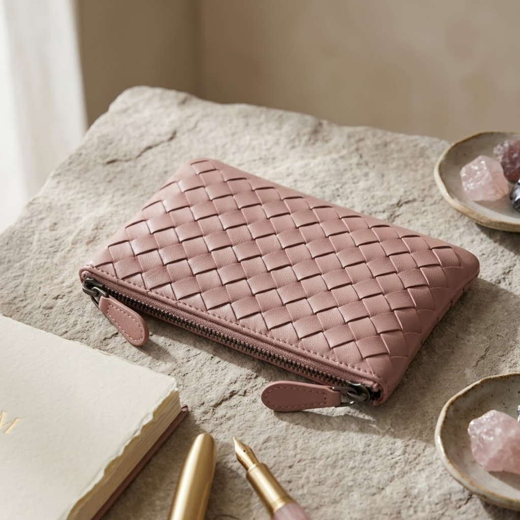 Handwoven Lambskin Key Fob and Card Wallet - Stylish Accessory for Everyday Use