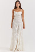 Floral Jacquard Lace-Up Maxi Dress for Women - Elegant Evening Wear