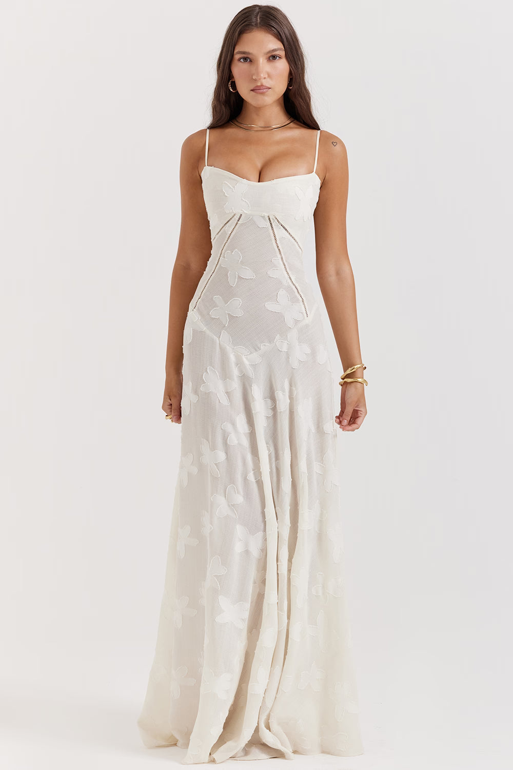Floral Jacquard Lace-Up Maxi Dress for Women - Elegant Evening Wear