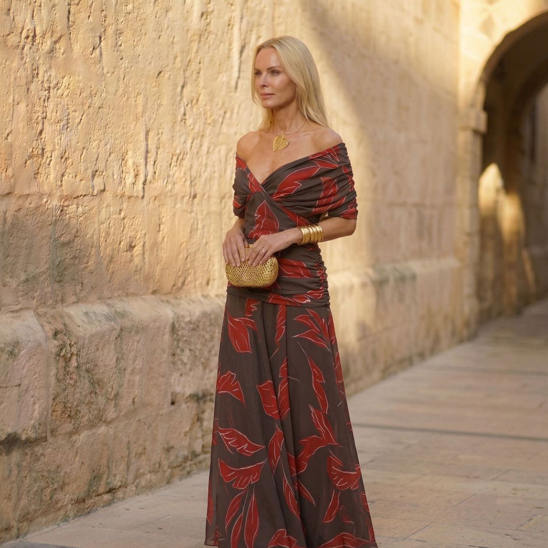 Leaf Print Flowing Midi Dress – Effortless Elegance