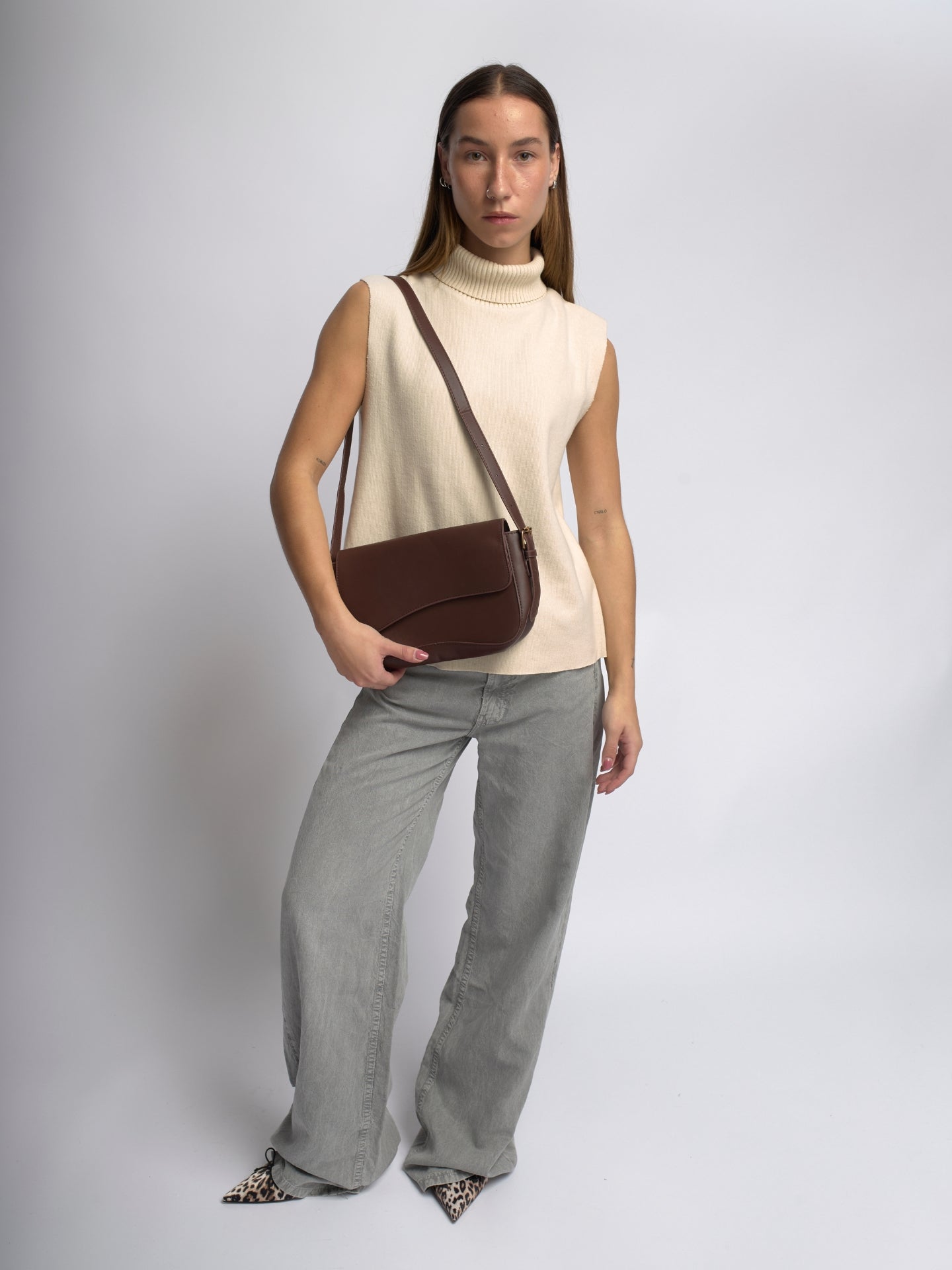 Vegan Leather Shoulder Bag - Crescent Design for Everyday Use