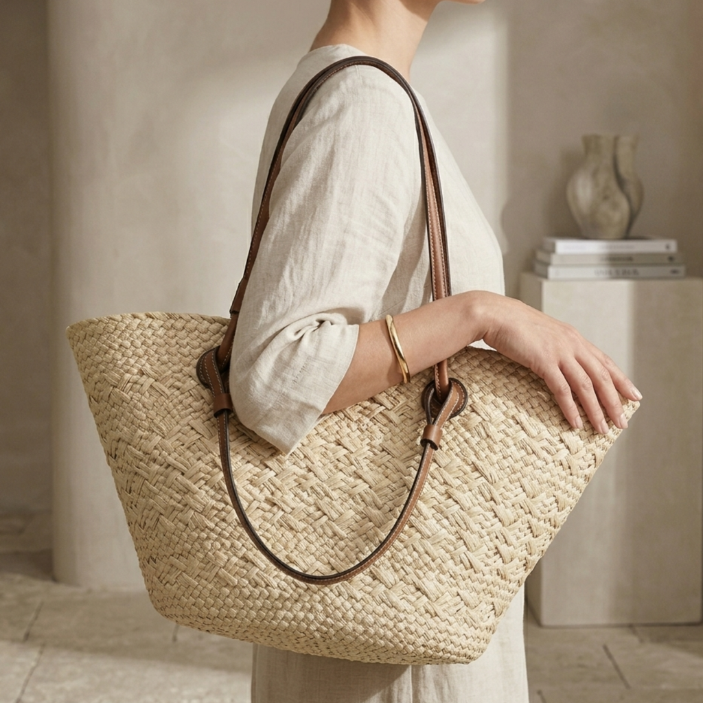 Rattan Wicker Summer Tote Bag - Handcrafted Sustainable Beach Bag