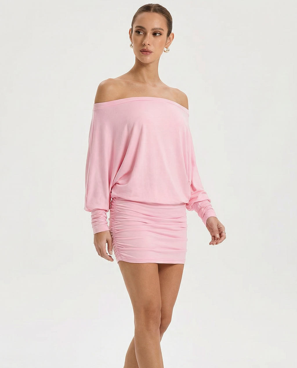 Ruched Mini Dress with Draped Top and Fitted Skirt for Casual Wear
