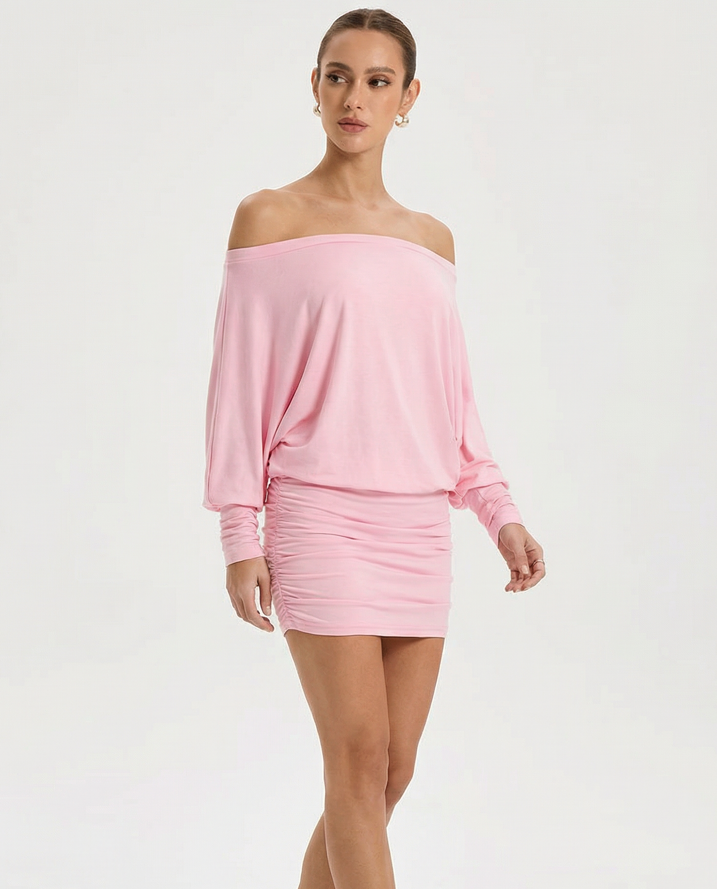 Ruched Mini Dress with Draped Top and Fitted Skirt for Casual Wear