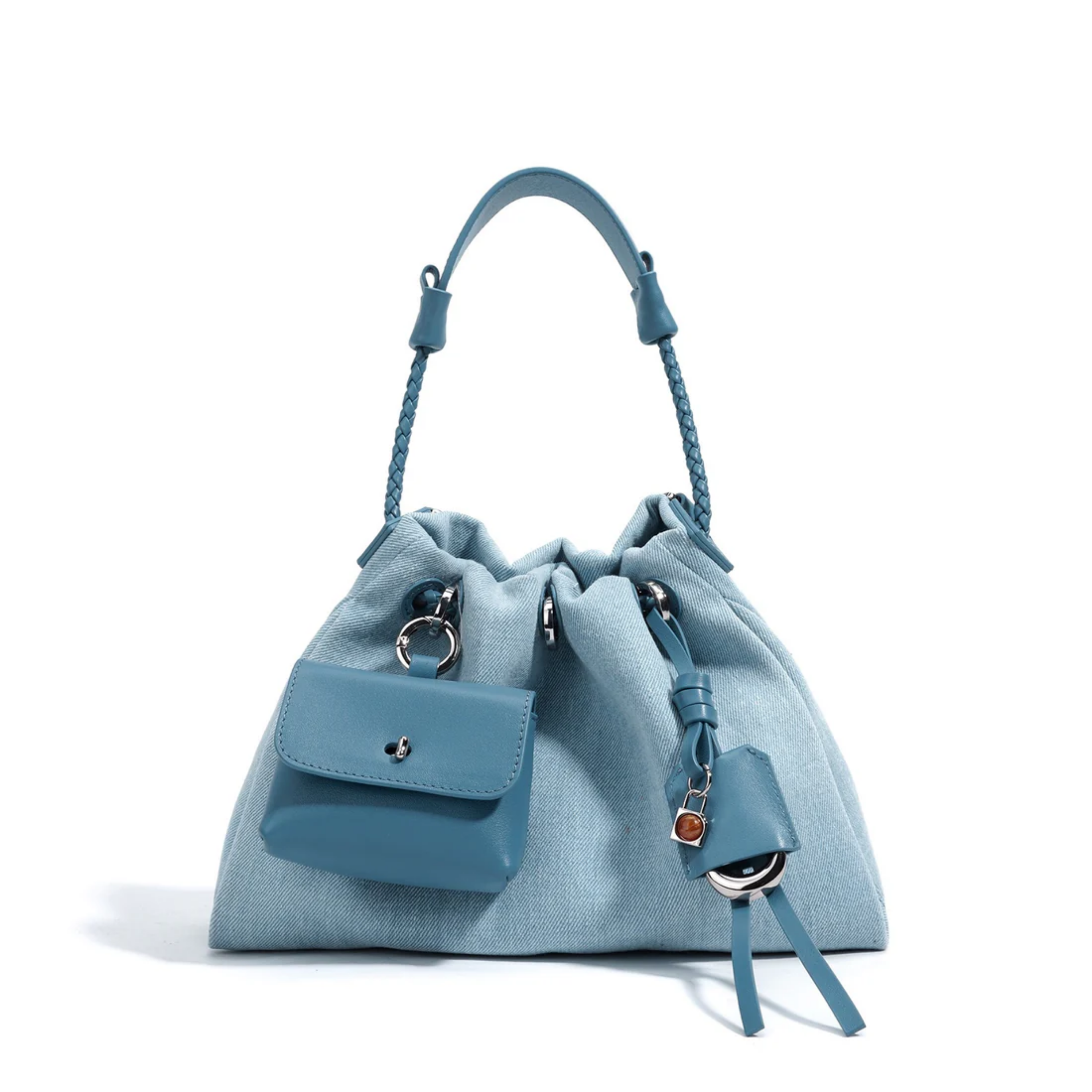 Genuine Leather Denim Patchwork Hobo Bag for Everyday Use