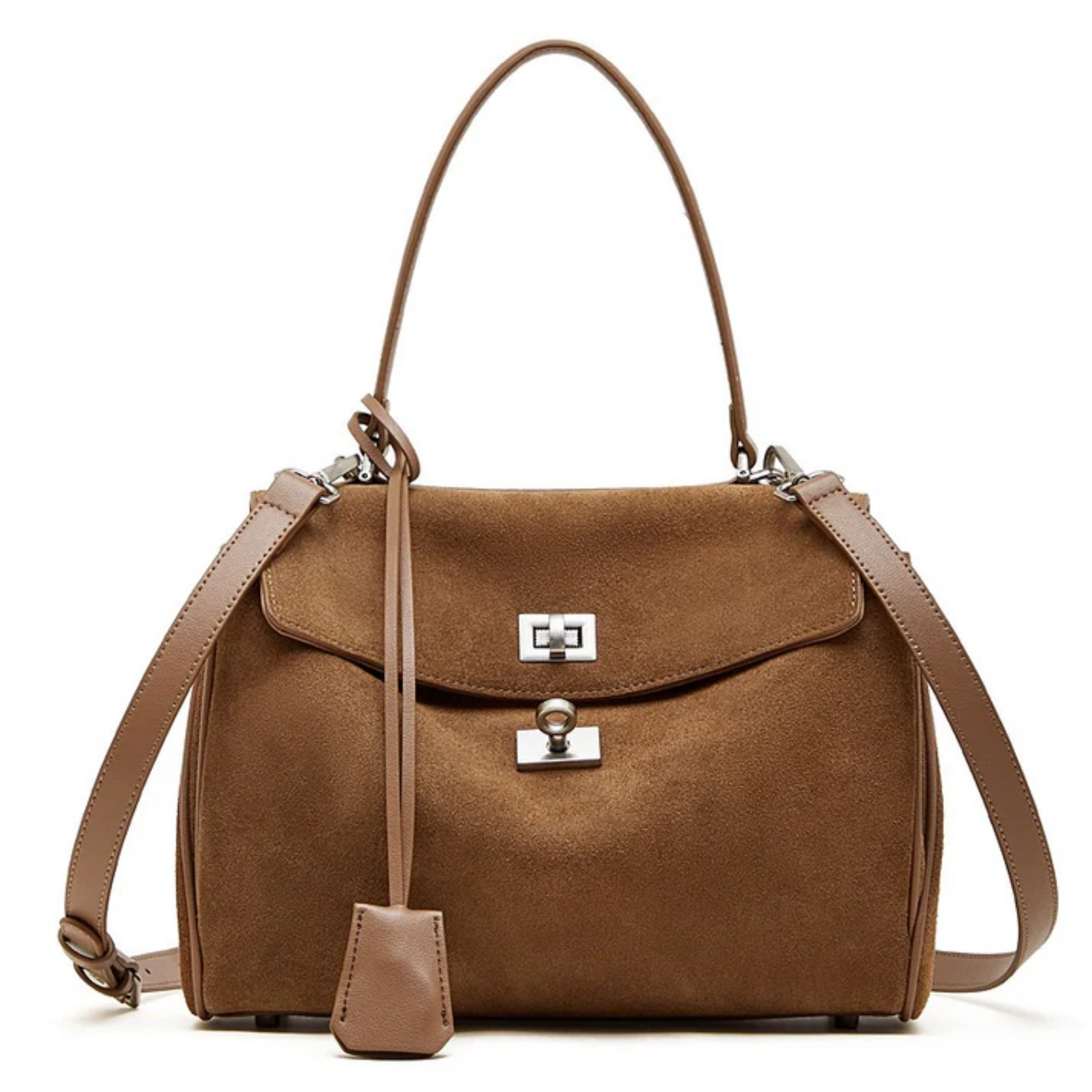 Soft Suede Leather Top-Handle Bag for Everyday Use - Stylish and Versatile