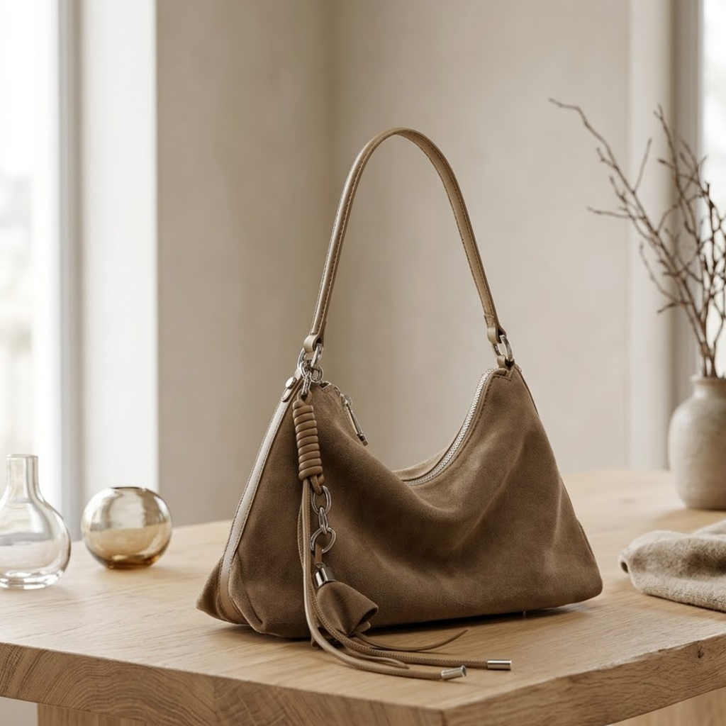 Genuine Leather Hobo Bag with Braided Detail and Tassel Accent for Everyday Use