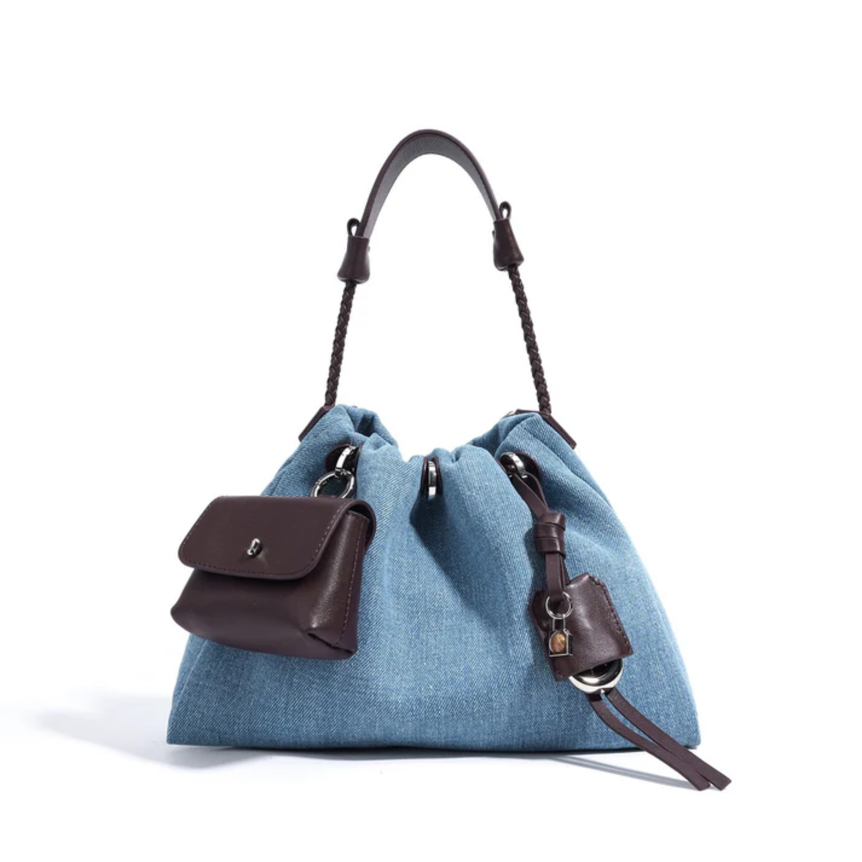 Genuine Leather Denim Patchwork Hobo Bag for Everyday Use